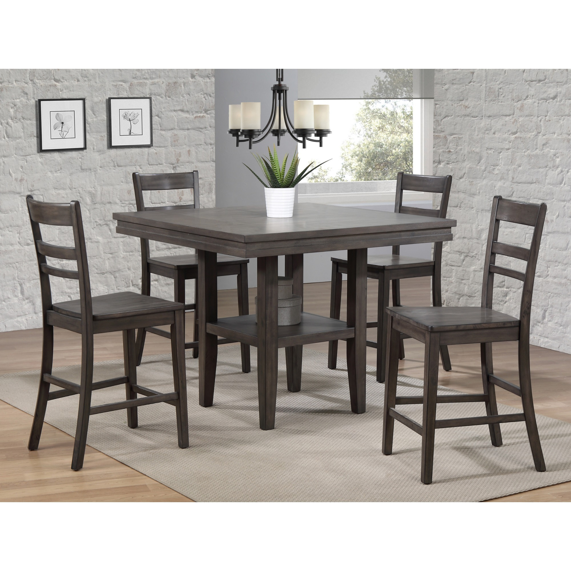 Sunset Trading Shades of Gray 45" Square Pub Table with Storage Shelf | Counter Height Dining | Seats 6