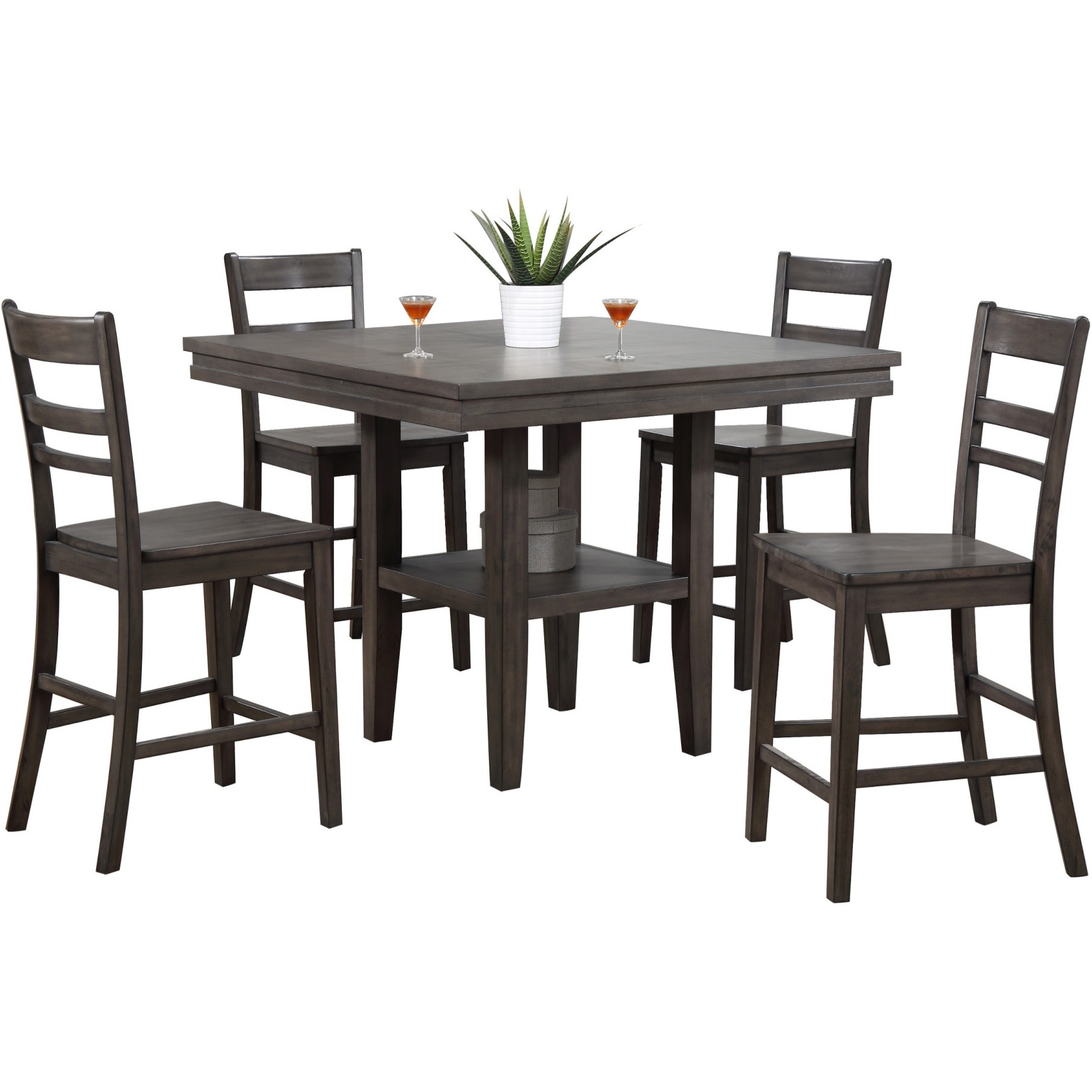Sunset Trading Shades of Gray 5 Piece 45" Square Pub Set | Table with Storage Shelf | Counter Height Dining | Seats 6