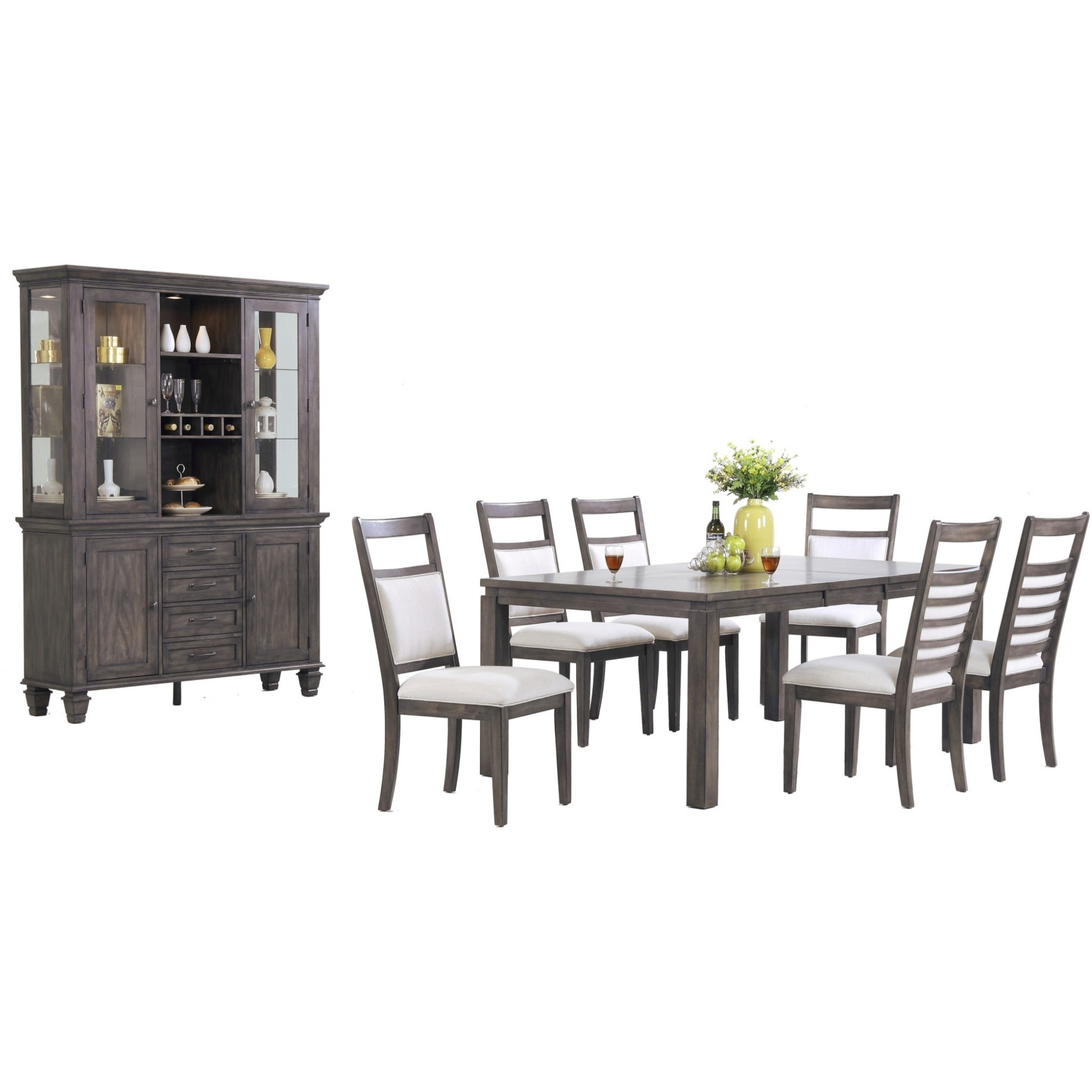 Sunset Trading Shades of Gray 9 Piece 82" Rectangular Extendable Dining Set | Lighted China Cabinet | Seats 8