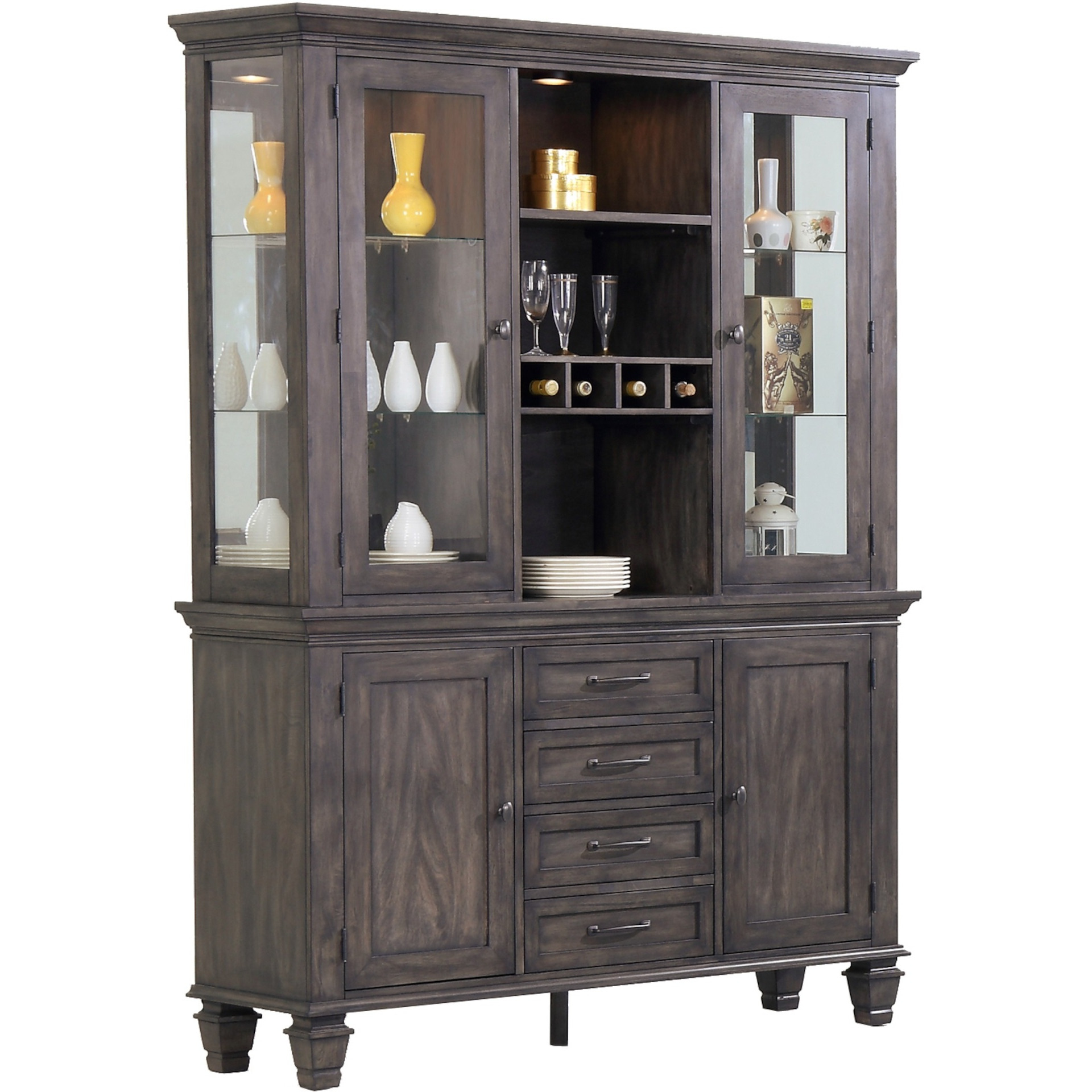 Sunset Trading Shades of Gray Lighted China Cabinet | Wine Storage