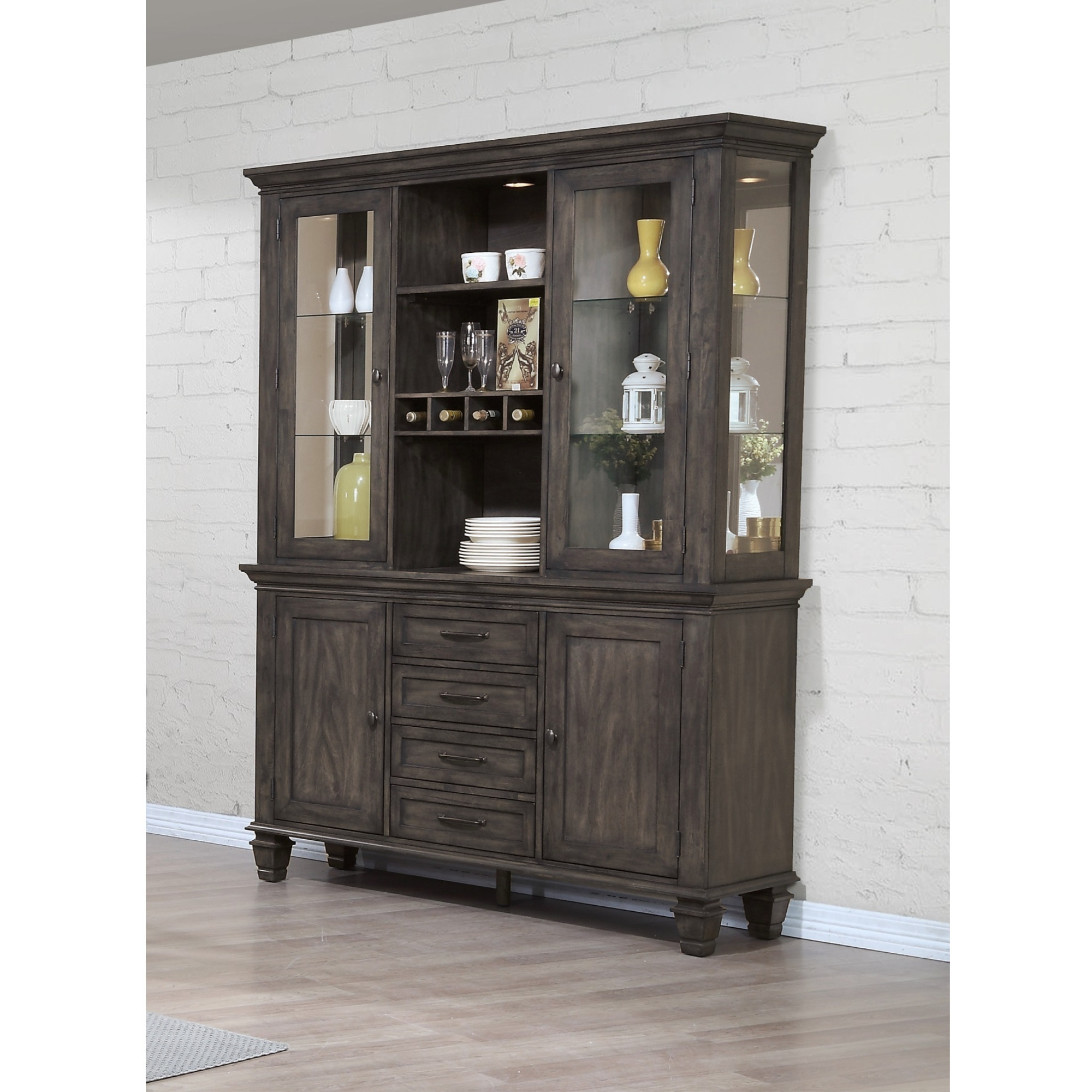Sunset Trading Shades of Gray Lighted China Cabinet | Wine Storage