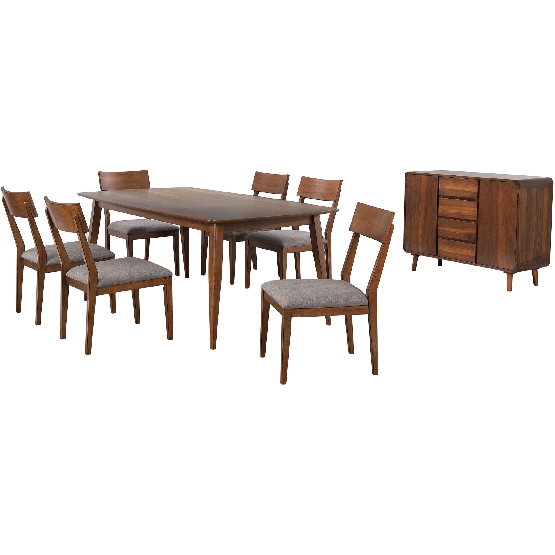 Sunset Trading Mid Century 8 Piece 78" Rectangular Dining Table Set | Padded Performance Fabric Seats | Server | Seats 6