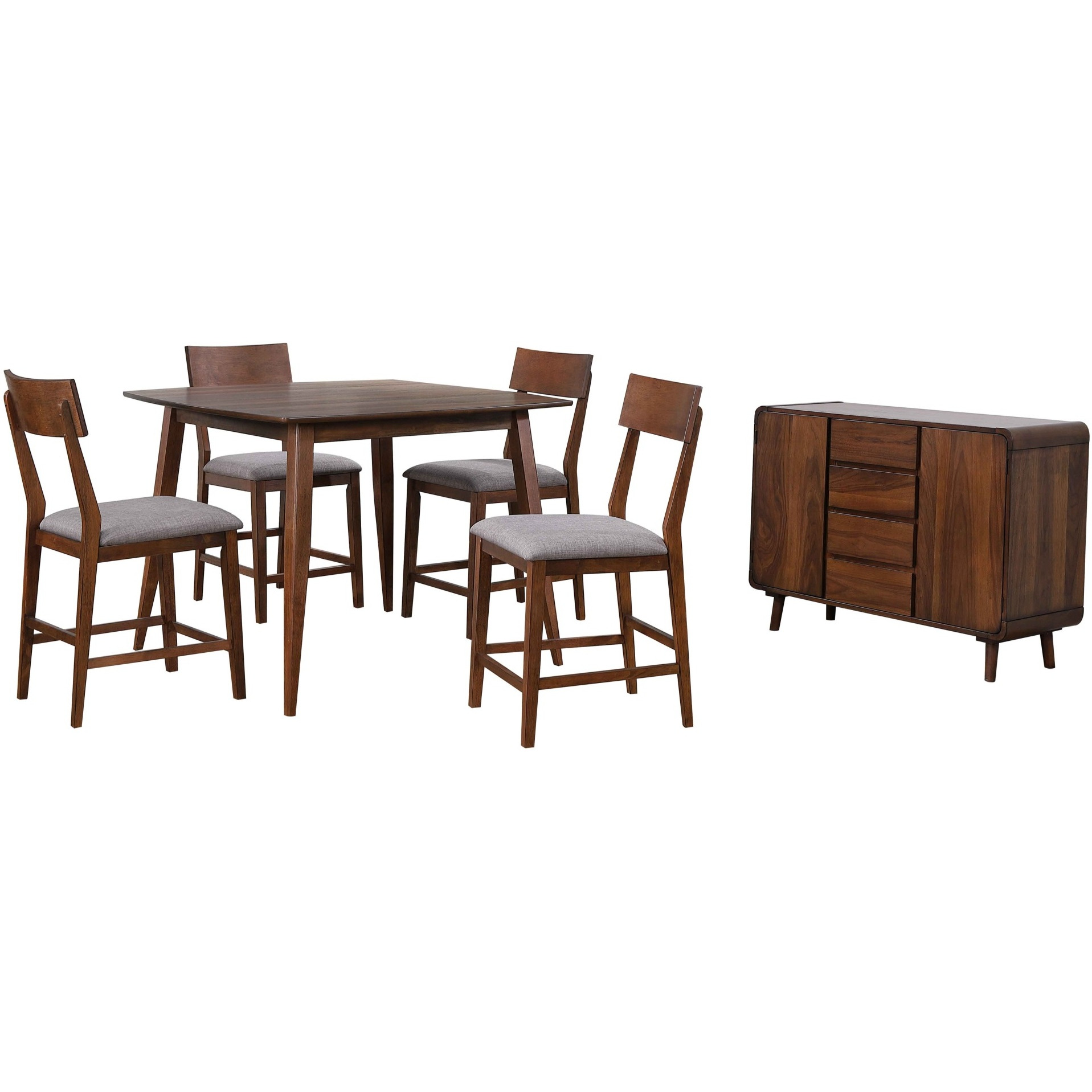 Sunset Trading Mid Century 6 Piece 48" Square Counter Height Pub Table Dining Set | Padded Performance Fabric Seats | Server | Seats 6