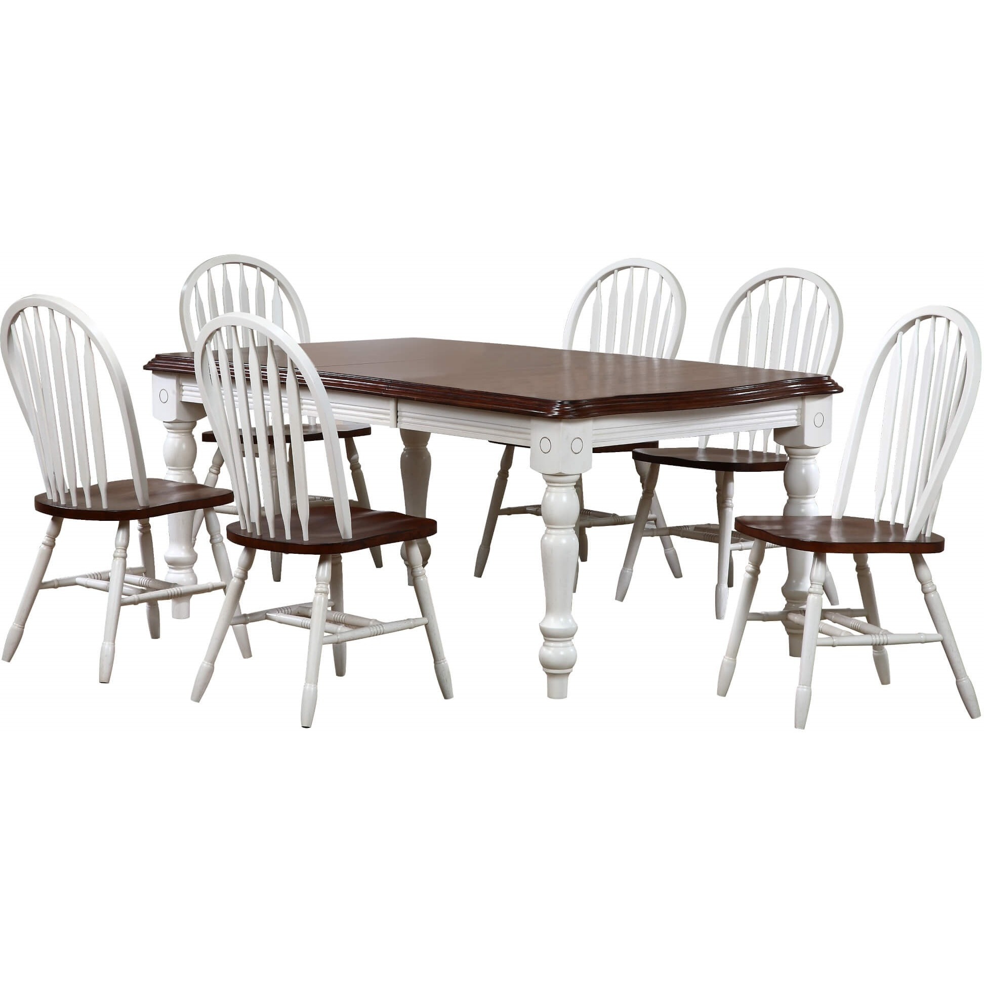 Sunset Trading Andrews 7 Piece 72" Rectangular Extendable Dining Set with Arrowback Chairs | Antique White and Chestnut Brown | Seats 8