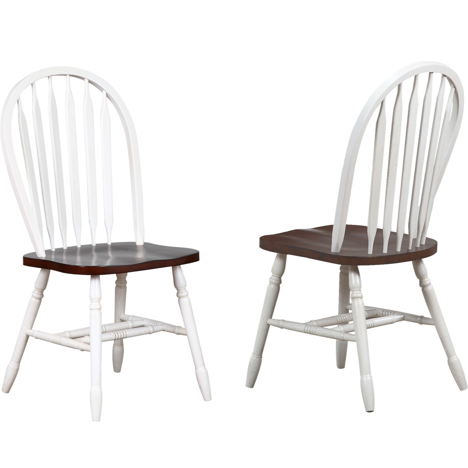 Sunset Trading Andrews 7 Piece 72" Rectangular Extendable Dining Set with Arrowback Chairs | Antique White and Chestnut Brown | Seats 8