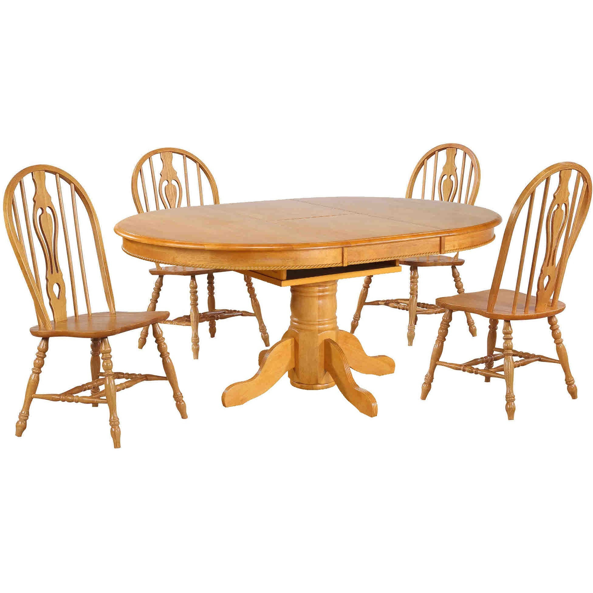 Sunset Trading Oak Selections 5 Piece 48" Round to 66" Oval Extendable Dining Set with 4 Keyhole Chairs | Butterfly Leaf Pedestal Table | Light Oak | Seats 6