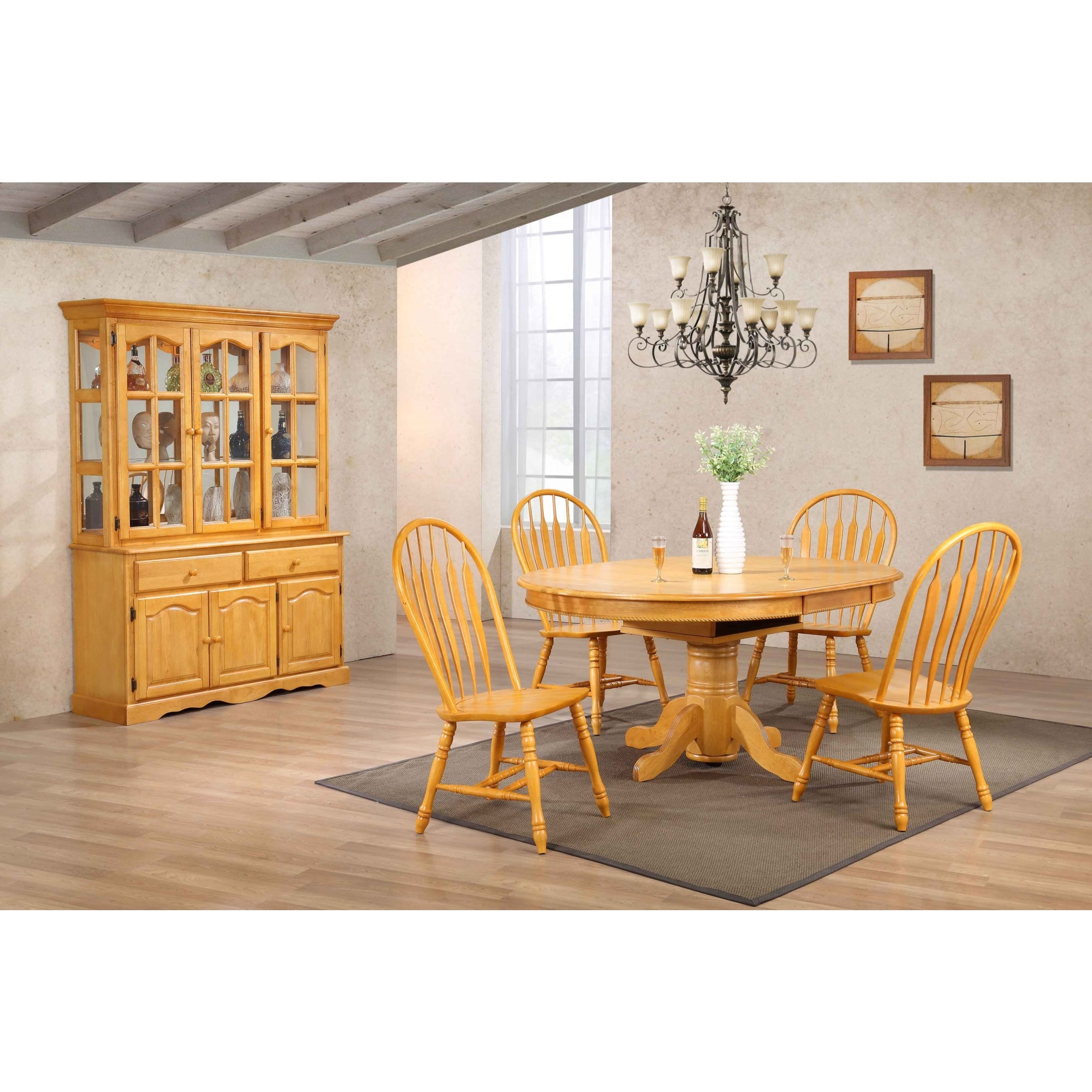 Sunset Trading Oak Selections 48" Round to 66" Oval Extendable Butterfly Leaf Pedestal Dining Table | Light Oak | Seats 6