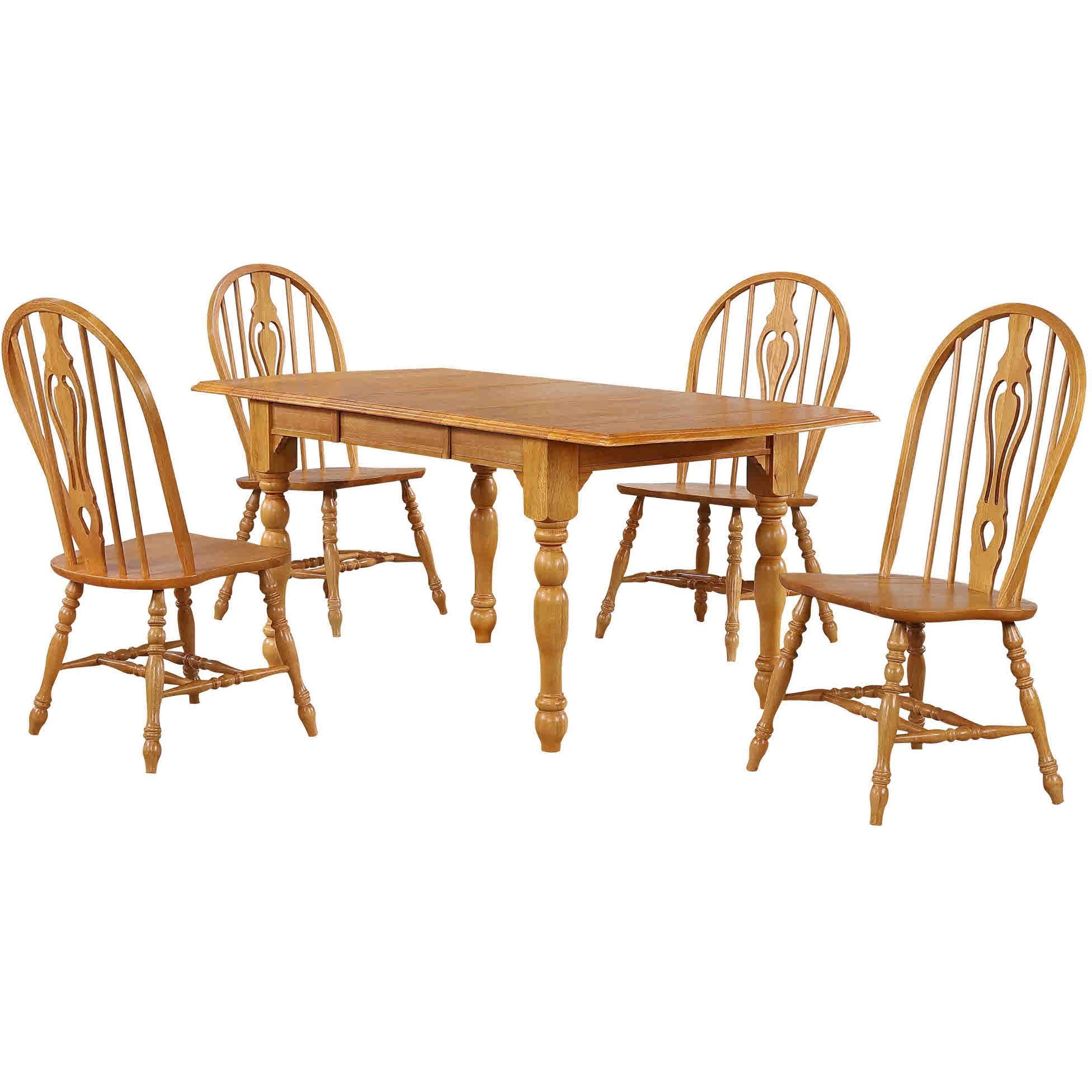 Sunset Trading Oak Selections 5 Piece 72" Rectangular Drop Leaf Extendable Dining Set | Keyhole Chairs | Seats 8