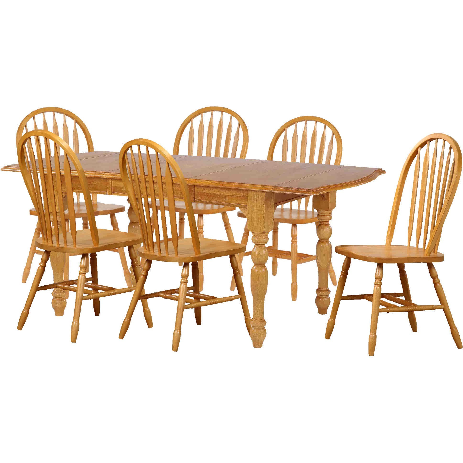 Sunset Trading Oak Selections 7 Piece 72" Rectangular Drop Leaf Extendable Dining Set | Arrowback Chairs | Light Oak | Seats 8