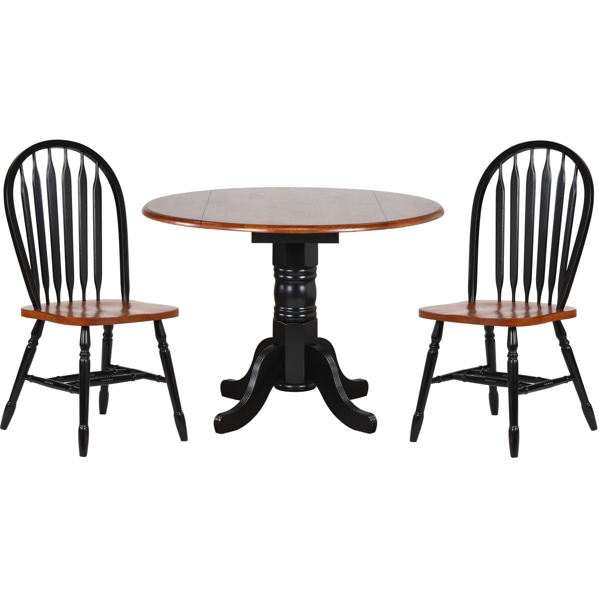 Sunset Trading Black Cherry Selections 3 Piece 42" Round Extendable Dining Set with 2 Arrowback Chairs | Drop Leaf Table | Seats 6