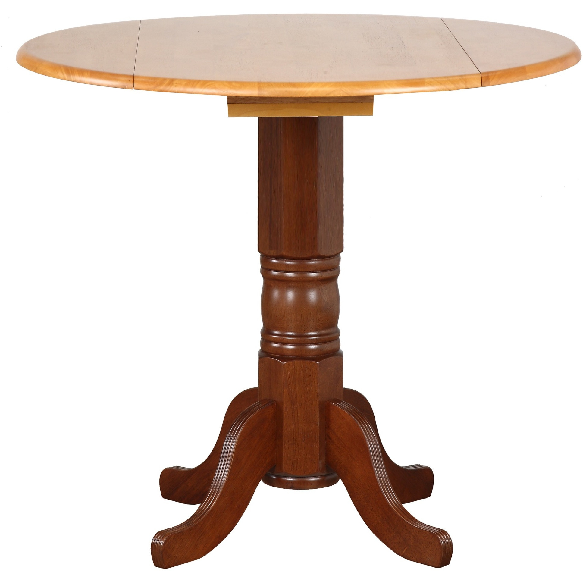 Sunset Trading Oak Selections 42" Round Extendable Drop Leaf Pub Table | Nutmeg Brown and Light Oak | Counter Height Dining | Seats 6