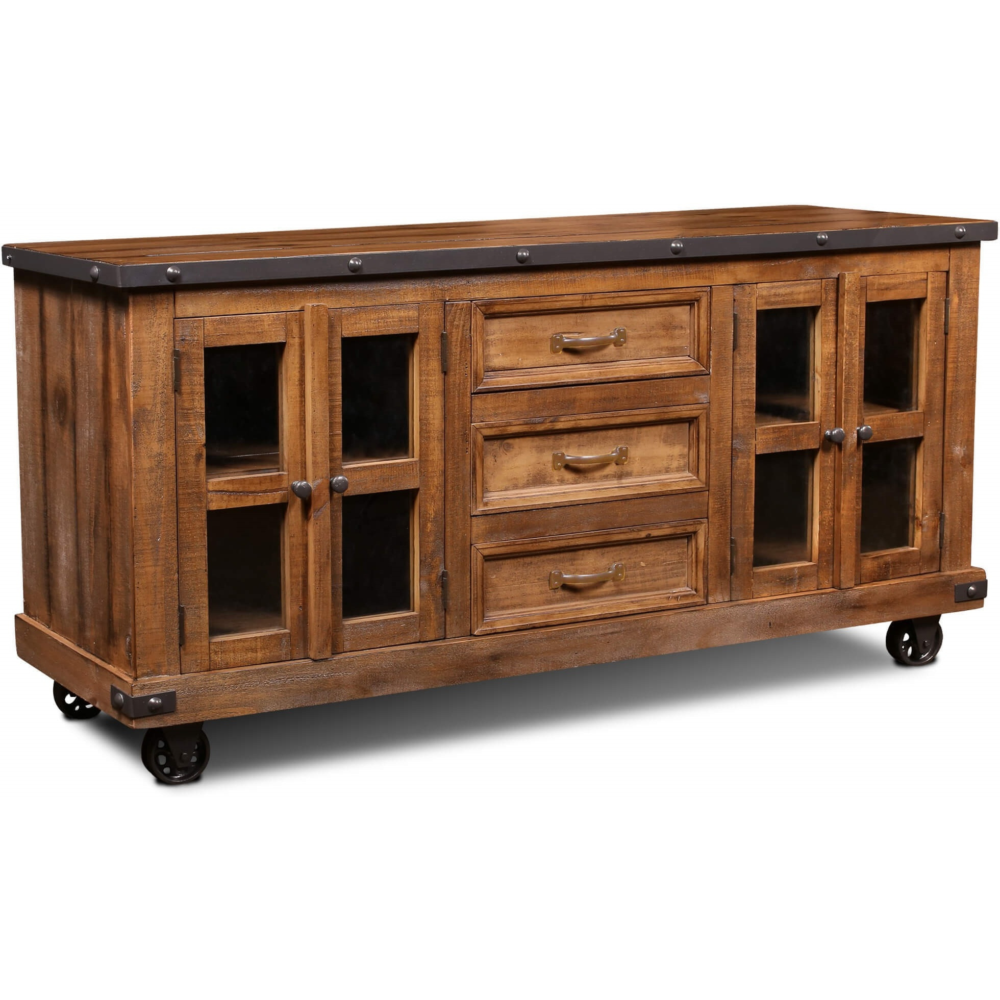 Sunset Trading Rustic City Sideboard | Wheels| Distressed