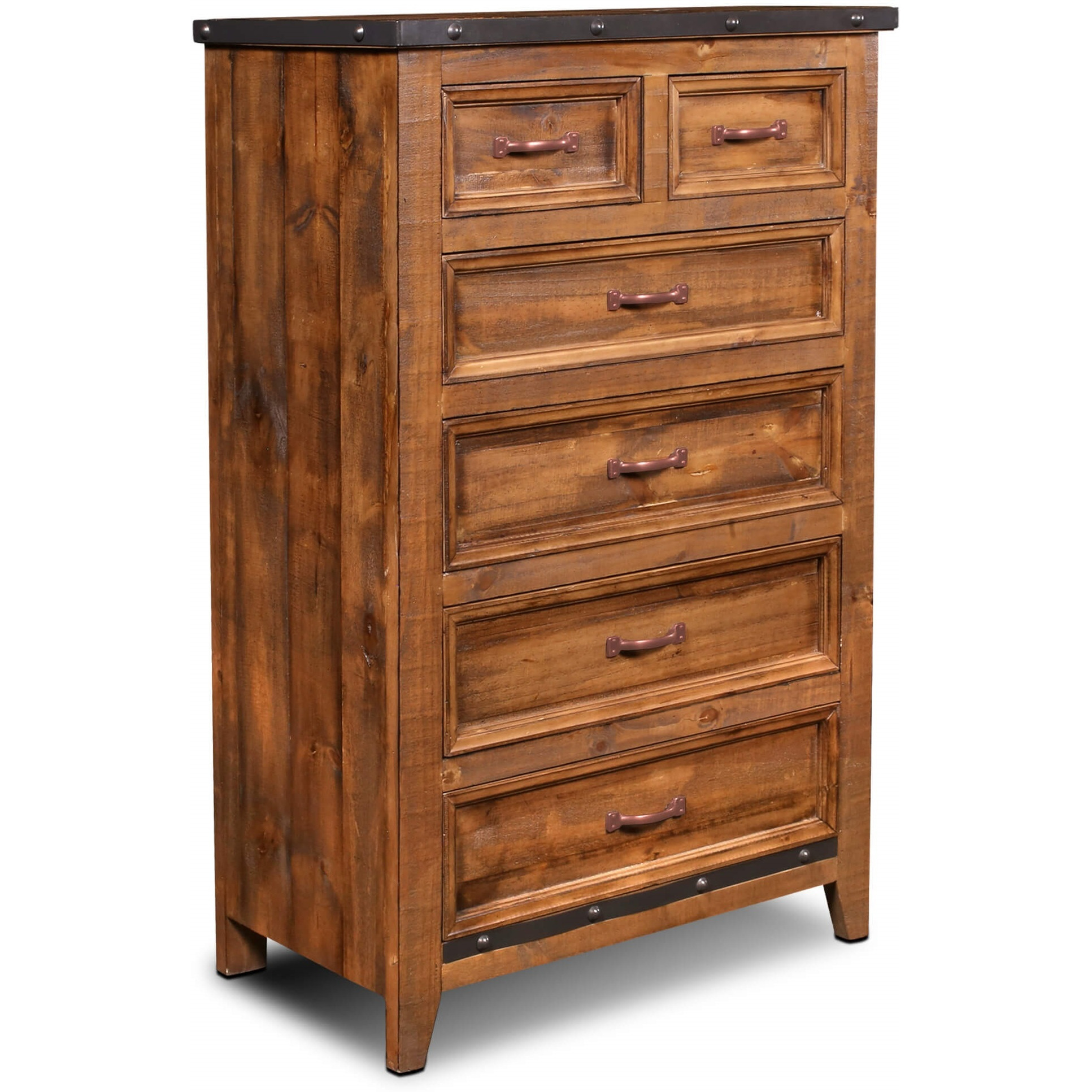 Sunset Trading Rustic City 6 Drawer Chest| Industrial Metal Accents