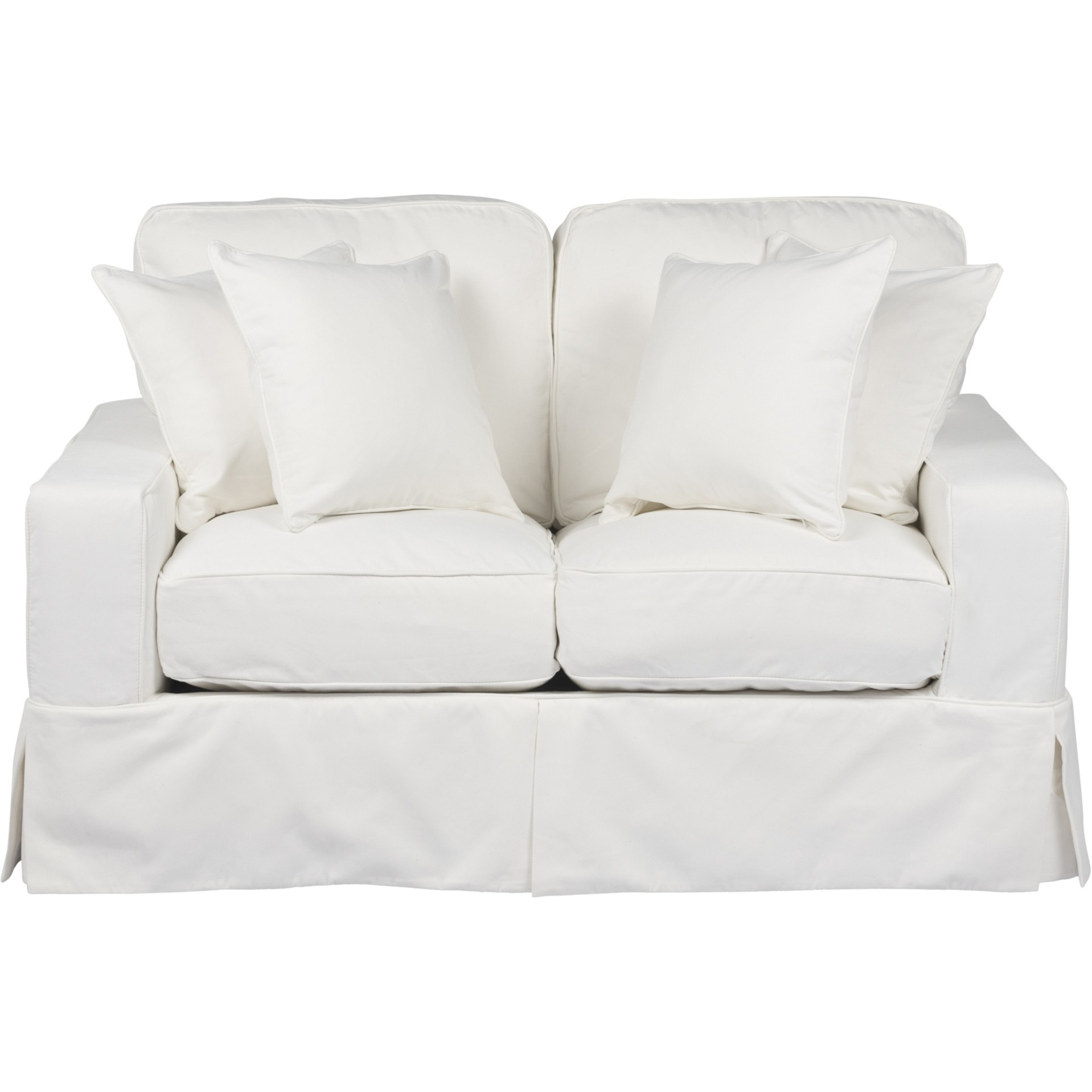 Sunset Trading Americana Box Cushion Slipcovered Loveseat | Stain Resistant Performance Fabric | White