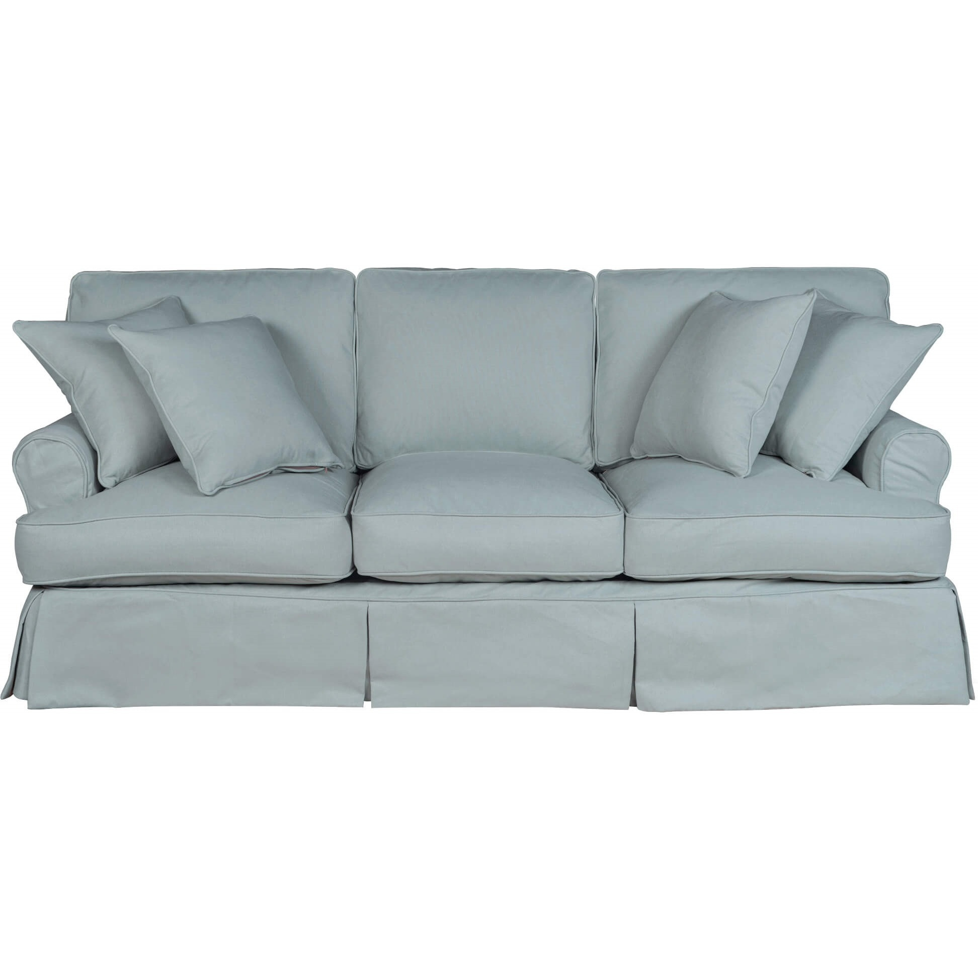 Sunset Trading Horizon T-Cushion Slipcovered Sofa | Stain Resistant Performance Fabric | Ocean Blue