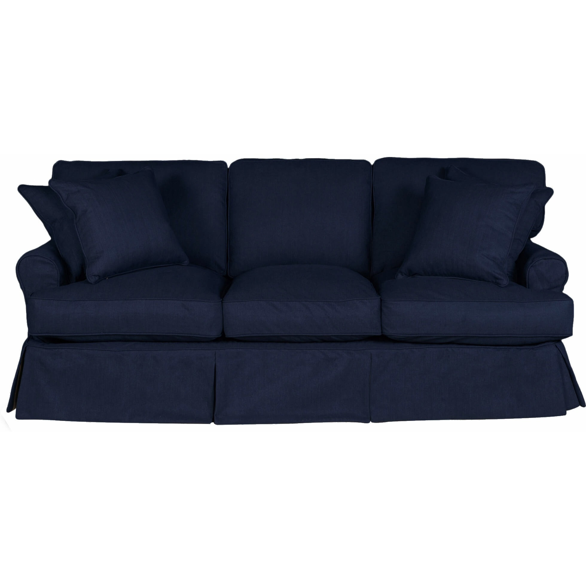 Sunset Trading Horizon T-Cushion Slipcovered Sofa | Stain Resistant Performance Fabric | Navy Blue