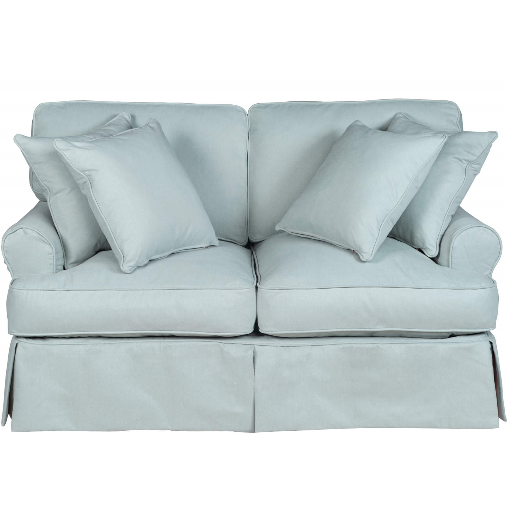 Sunset Trading Horizon T-Cushion Slipcovered Loveseat | Stain Resistant Performance Fabric | Ocean Blue