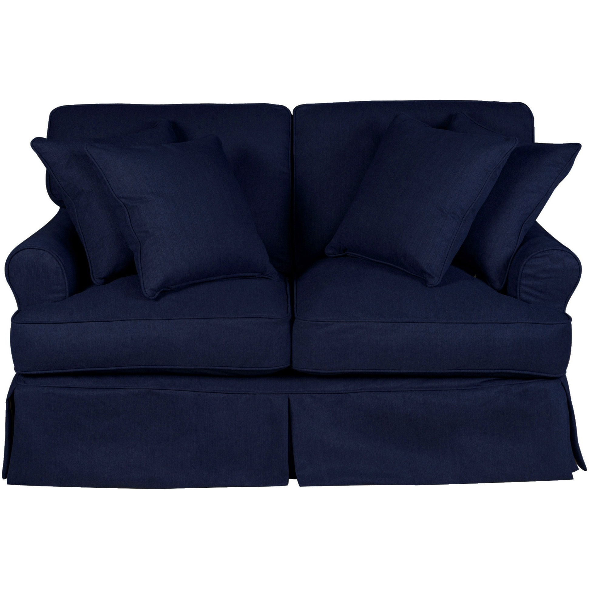 Sunset Trading Horizon T-Cushion Slipcovered Loveseat | Stain Resistant Performance Fabric | Navy Blue