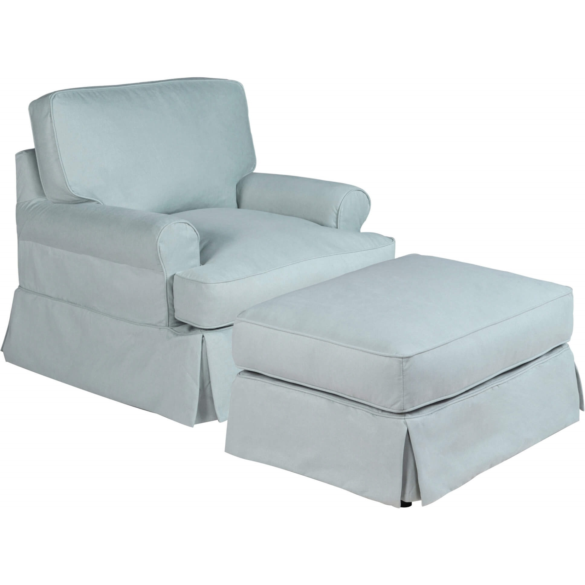 Sunset Trading Horizon Slipcovered T-Cushion Chair with Ottoman | Stain Resistant Performance Fabric | Ocean Blue