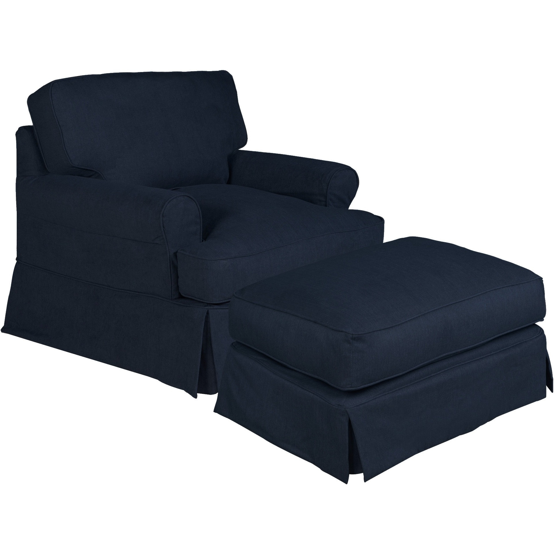 Sunset Trading Horizon Slipcovered T-Cushion Chair with Ottoman | Stain Resistant Performance Fabric | Navy Blue