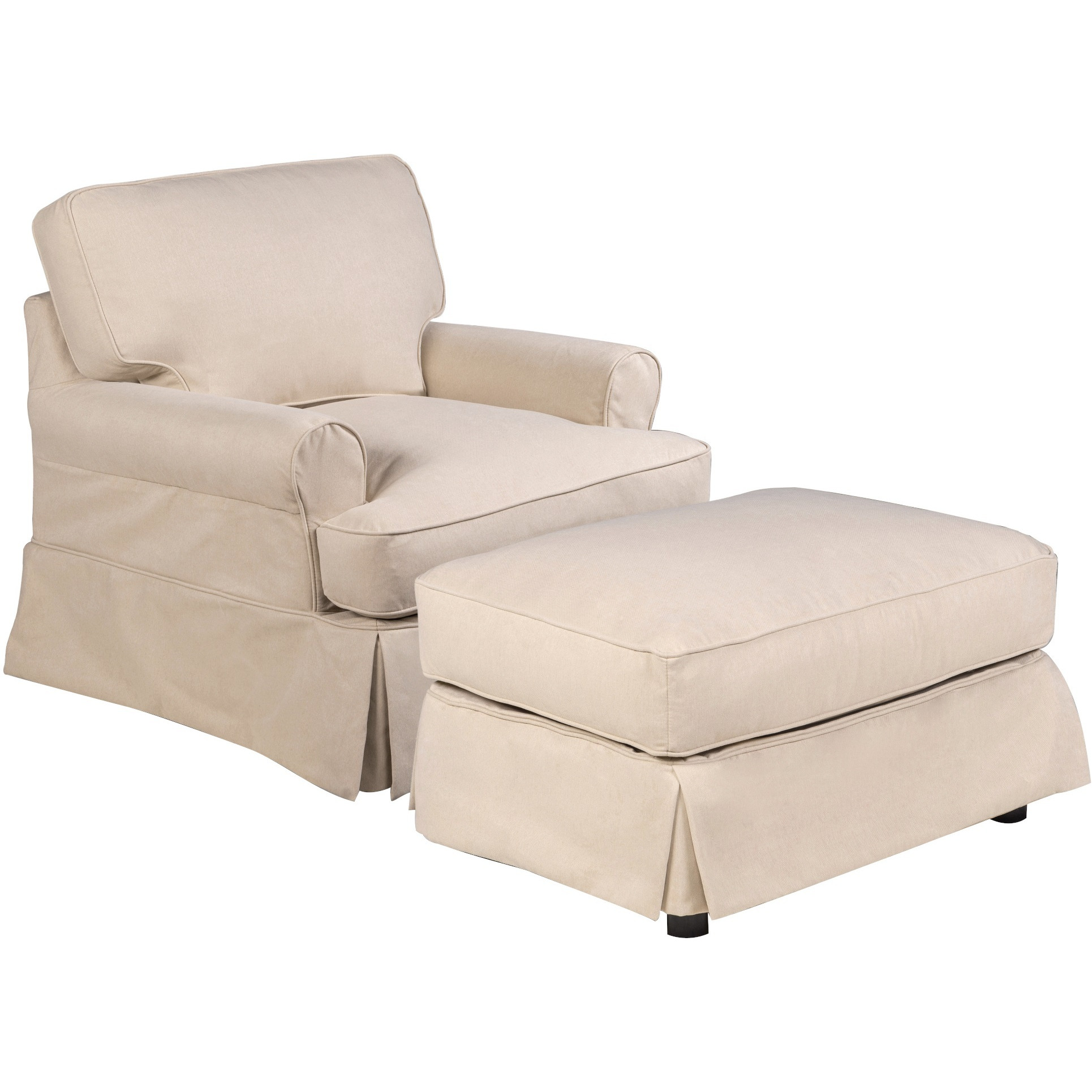 Sunset Trading Horizon Slipcovered T-Cushion Chair with Ottoman | Stain Resistant Performance Fabric | Tan