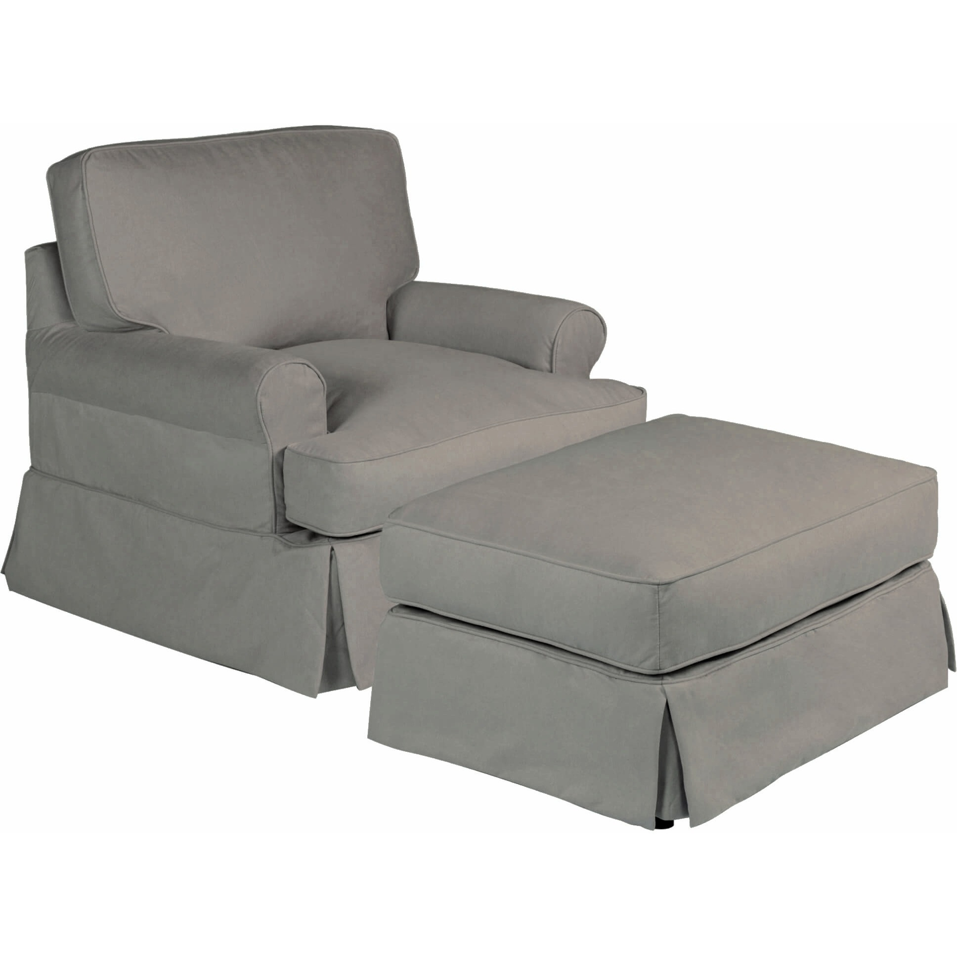 Sunset Trading Horizon Slipcovered T-Cushion Chair with Ottoman | Stain Resistant Performance Fabric | Gray