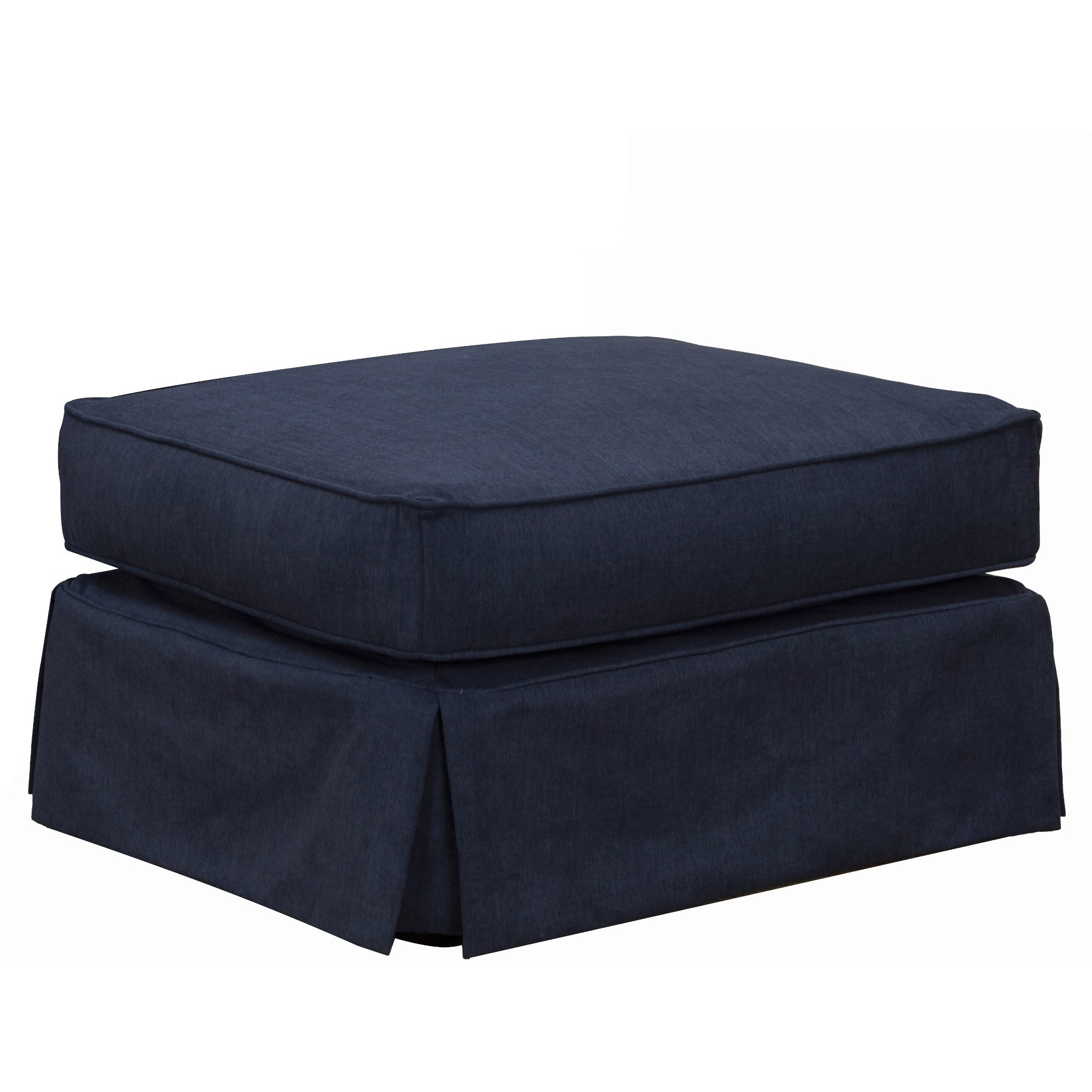 Sunset Trading Horizon Slipcovered Ottoman | Stain Resistant Performance Fabric | Navy Blue