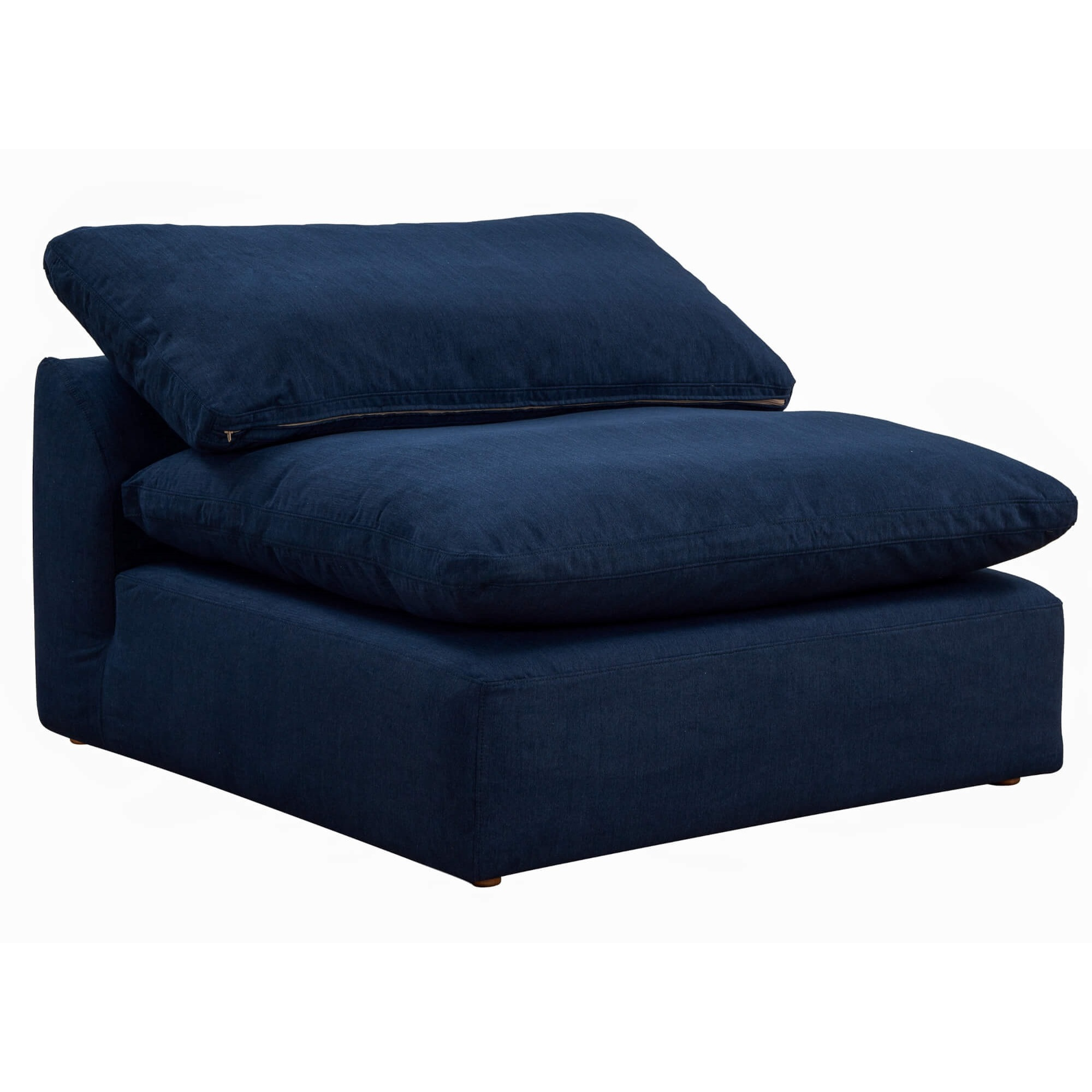 Sunset Trading Contemporary Puff Collection 44" Square Slipcovered Armless Chair Modular Sofa Sectional, Performance Fabric Washable Water-Resistant Stain-Proof, Deep-Seating Down-Filled Couch, Navy Blue