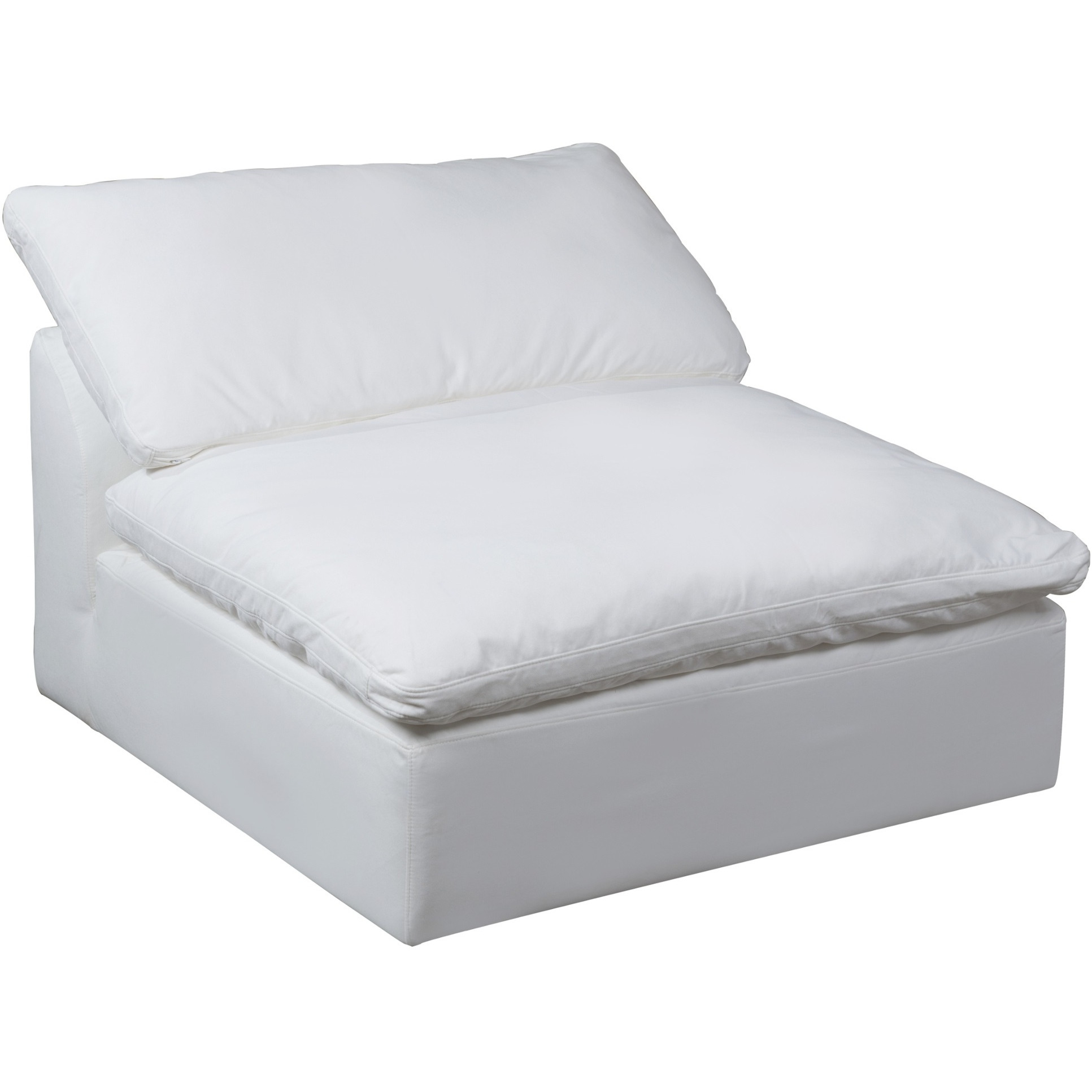 Sunset Trading Contemporary Puff Collection 44" Square Slipcovered Armless Chair Modular Sofa Sectional, Performance Fabric Washable Water-Resistant Stain-Proof, Deep-Seating Down-Filled Couch, White
