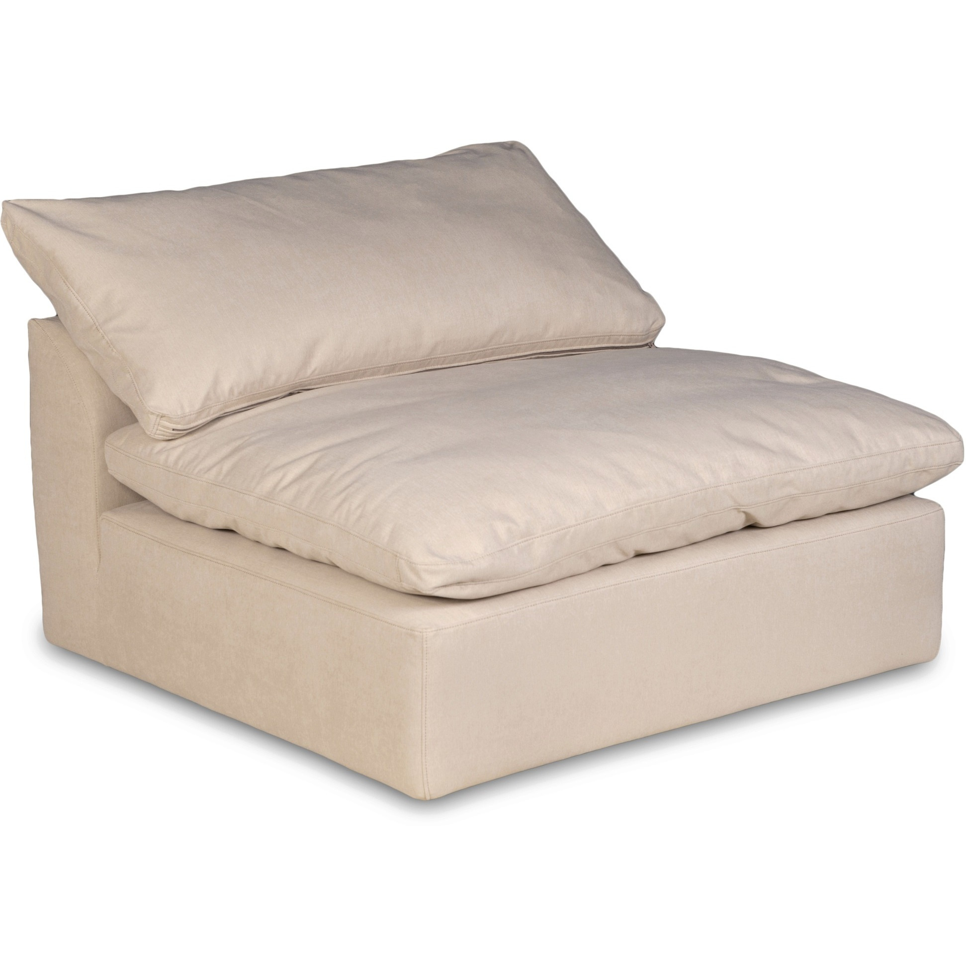 Sunset Trading Contemporary Puff Collection 44" Square Slipcovered Armless Chair Modular Sofa Sectional, Performance Fabric Washable Water-Resistant Stain-Proof, Deep-Seating Down-Filled Couch, Tan/Beige