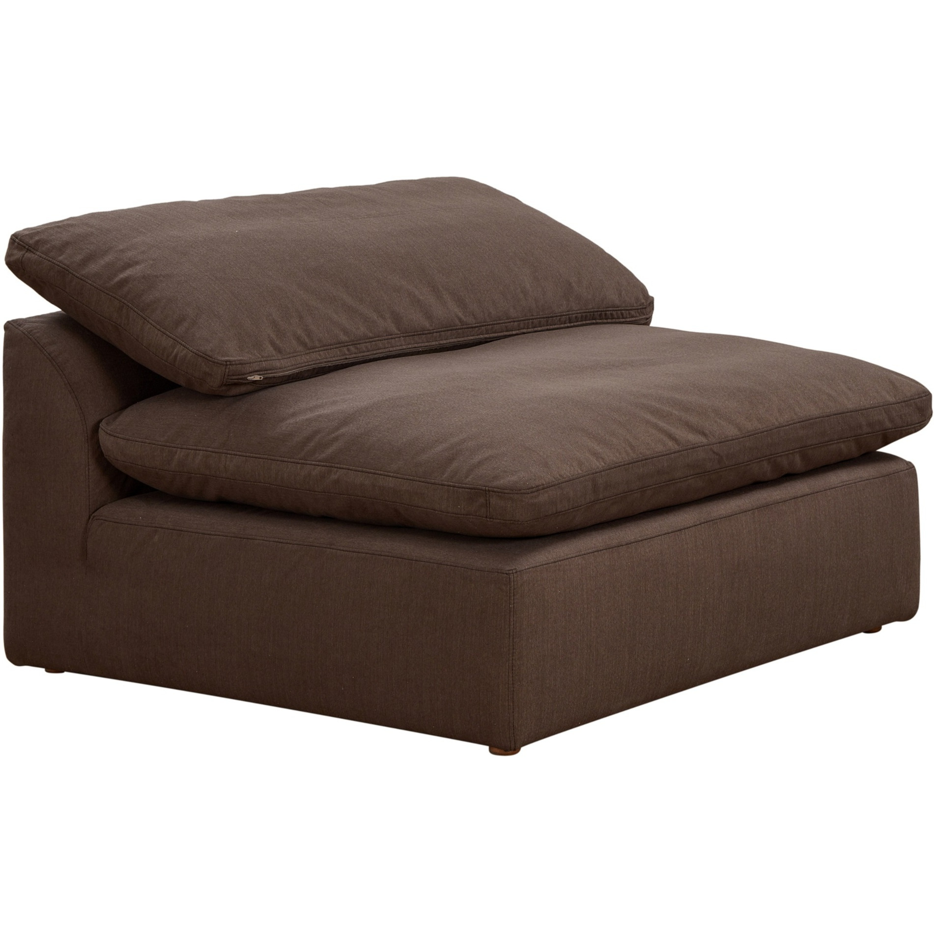 Sunset Trading Contemporary Puff Collection 44" Square Slipcovered Armless Chair Modular Sofa Sectional, Performance Fabric Washable Water-Resistant Stain-Proof, Deep-Seating Down-Filled Couch, Brown