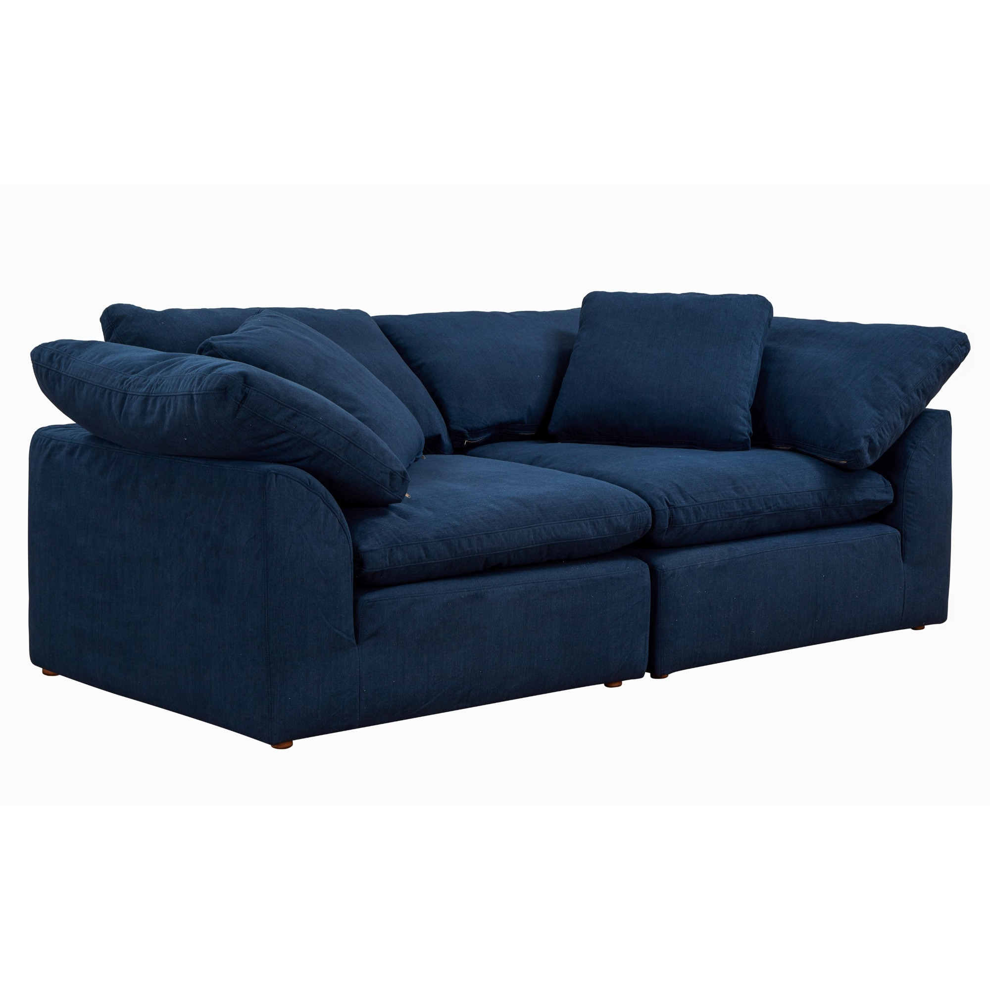 Sunset Trading Contemporary Puff Collection 2PC Slipcovered Modular Sectional Sofa, Performance Fabric Washable Water-Resistant Stain-Proof, 88" Deep-Seating Down-Filled Couch, Navy Blue