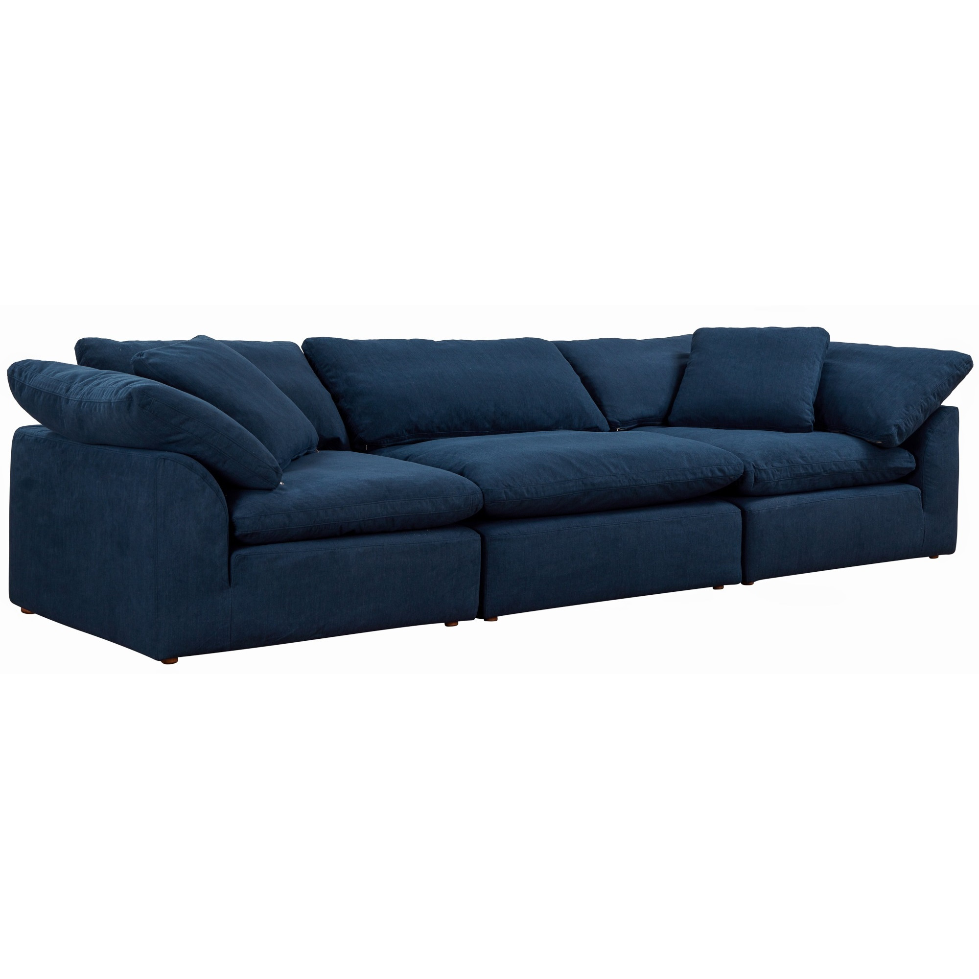 Sunset Trading Contemporary Puff Collection 3PC Slipcovered Modular Sectional Sofa, Performance Fabric Washable Water-Resistant Stain-Proof, 132" Deep-Seating Down-Filled Couch, Navy Blue