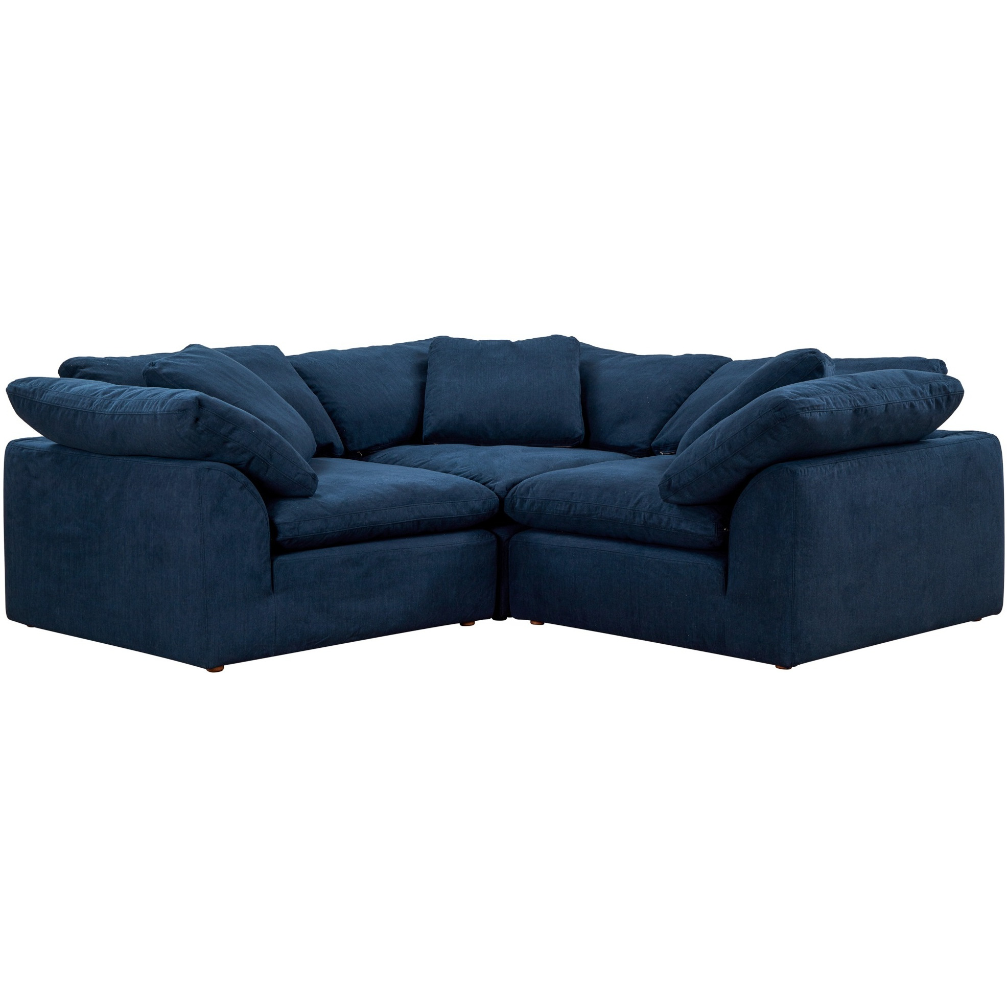 Sunset Trading Contemporary Puff Collection 3PC Slipcovered L-Shape Sectional Sofa, Performance Fabric Washable Water-Resistant Stain-Proof, 88" Deep-Seating Down-Filled Modular Corner Couch, Navy Blue