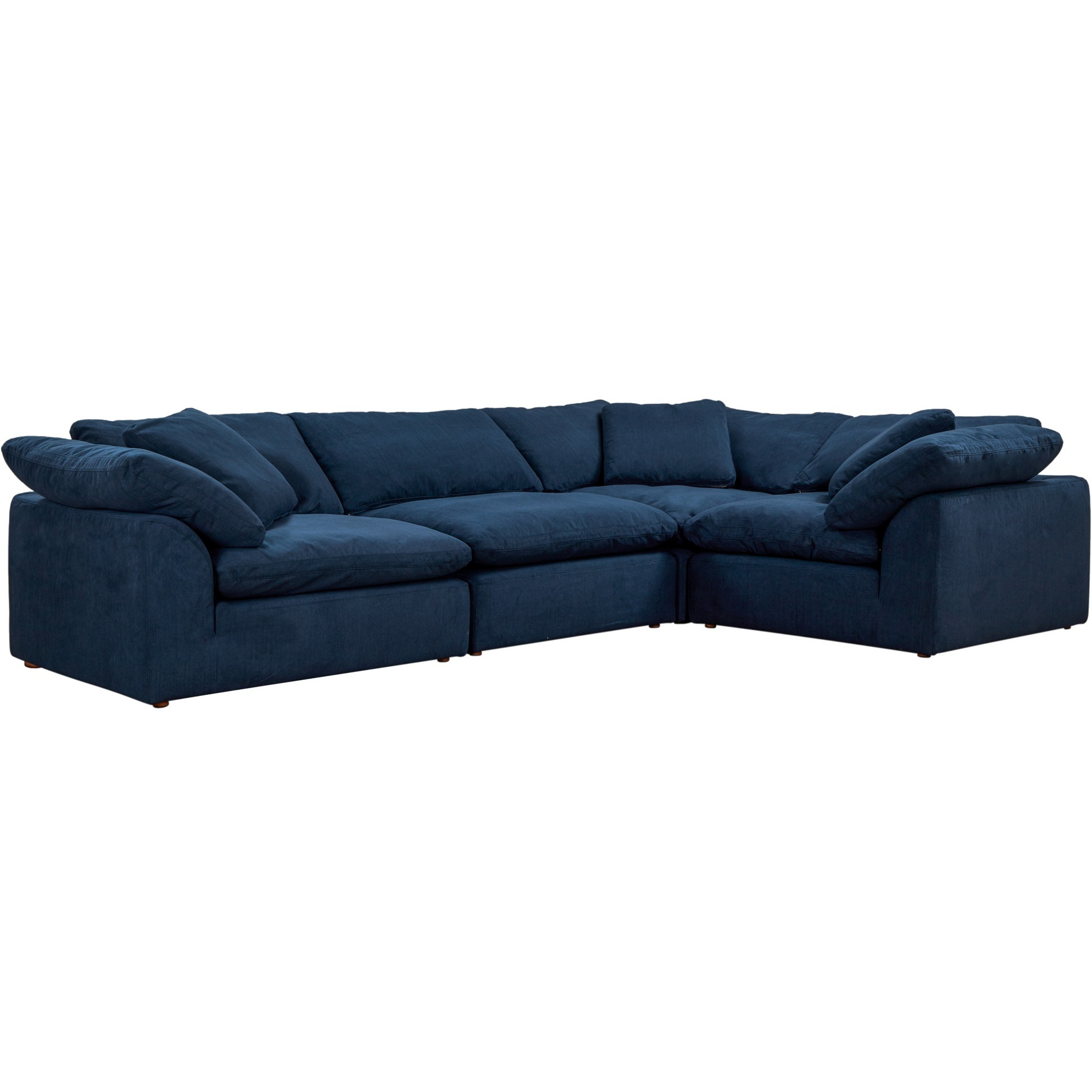 Sunset Trading Contemporary Puff Collection 4PC Slipcovered L-Shaped Sectional Sofa, Performance Fabric Washable Water-Resistant Stain-Proof, 132" Deep-Seating Down-Filled Modular Couch, Navy Blue