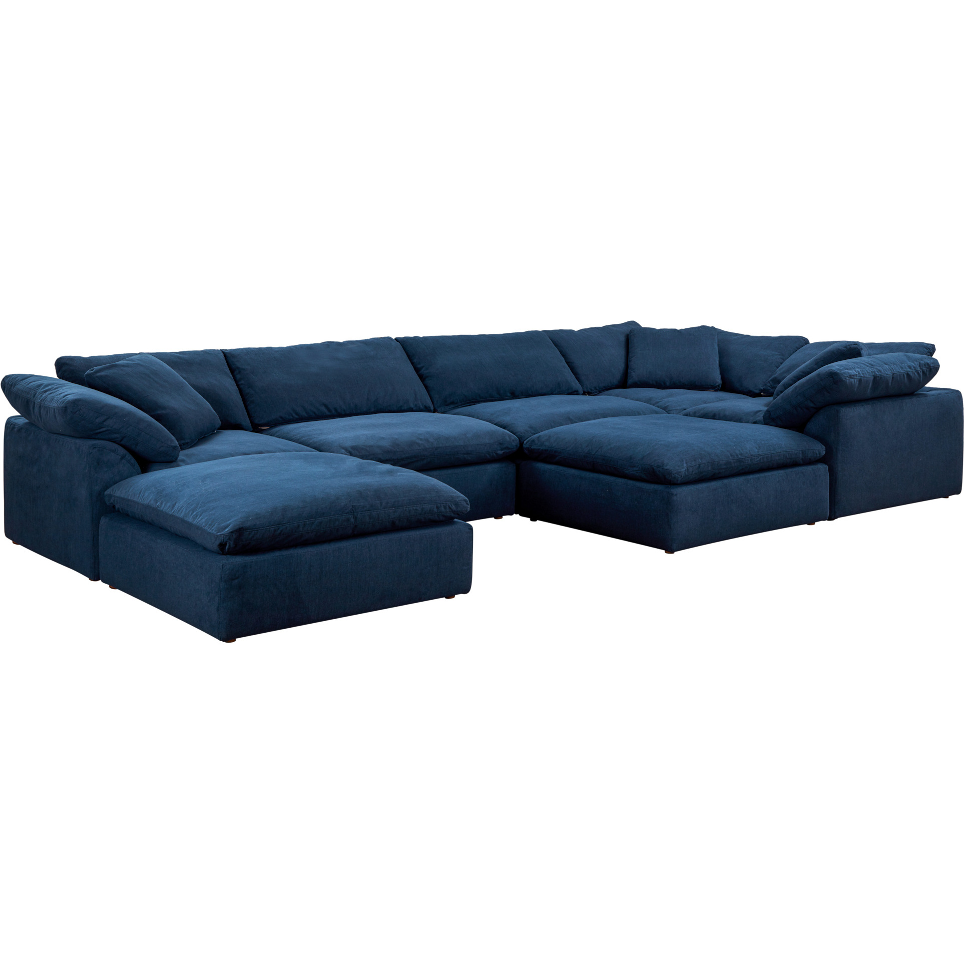 Sunset Trading Contemporary Puff Collection 7PC Slipcovered Modular U-Shaped Pit Sectional Sofa, Performance Fabric Washable Water-Resistant Stain-Proof, 176" Deep-Seating Down-Filled Lounge Couch, Navy Blue