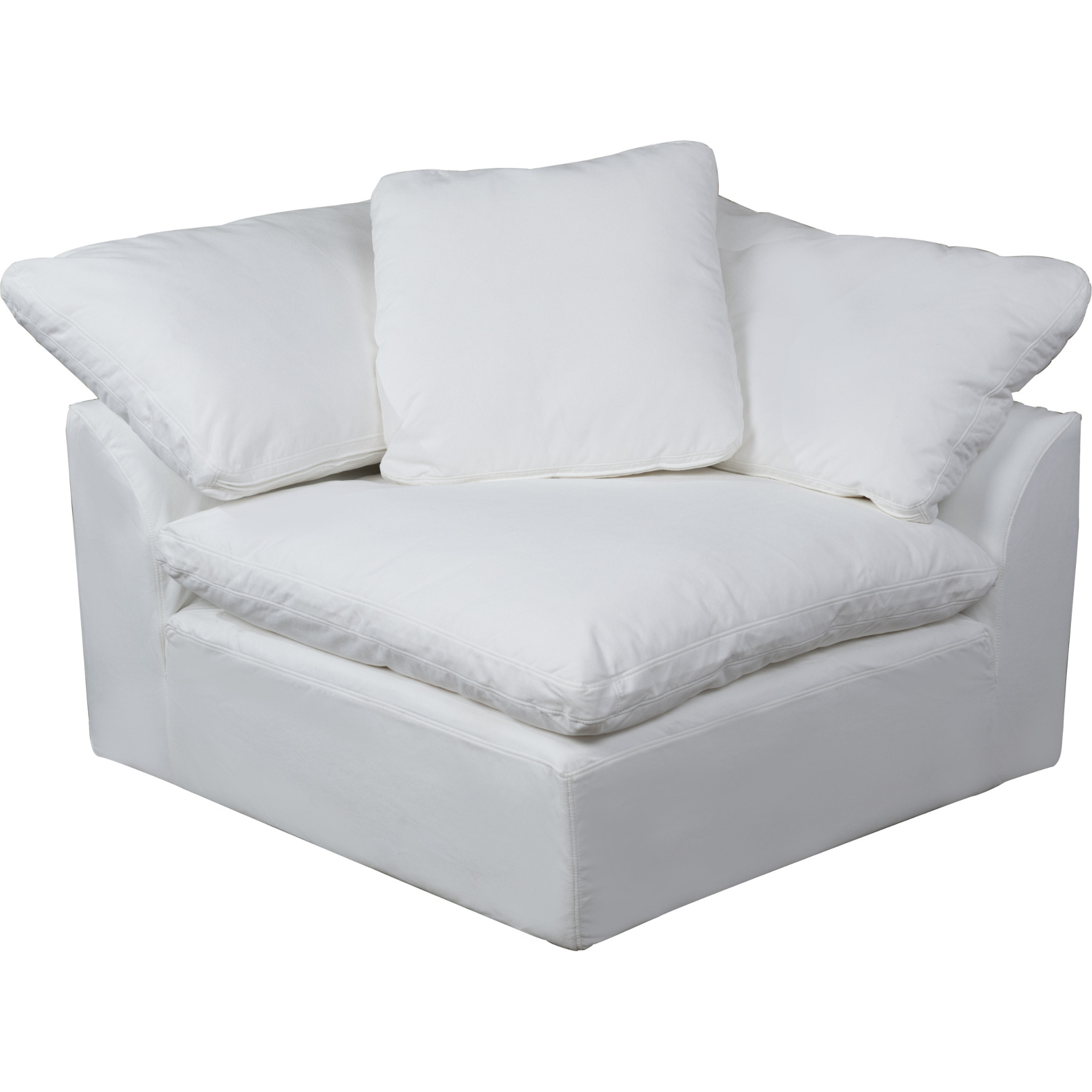 Sunset Trading Contemporary Puff Collection 44" Square Slipcovered Modular Chair, Performance Fabric Washable Water-Resistant Stain-Proof, Deep-Seating Down-Filled Sofa Sectional Corner Wedge Accent Armchair, White