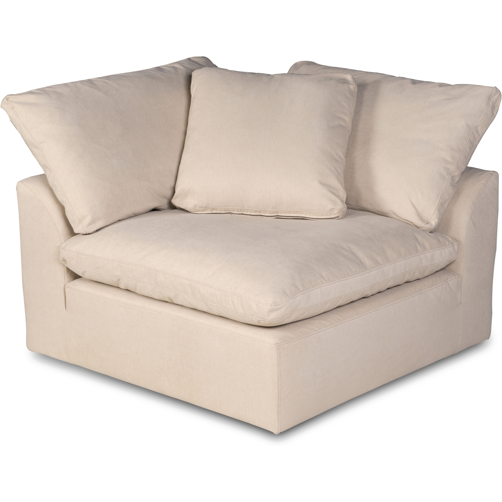 Sunset Trading Contemporary Puff Collection 44" Square Slipcovered Modular Chair, Performance Fabric Washable Water-Resistant Stain-Proof, Deep-Seating Down-Filled Sofa Sectional Corner Wedge Accent Armchair, Tan/Beige