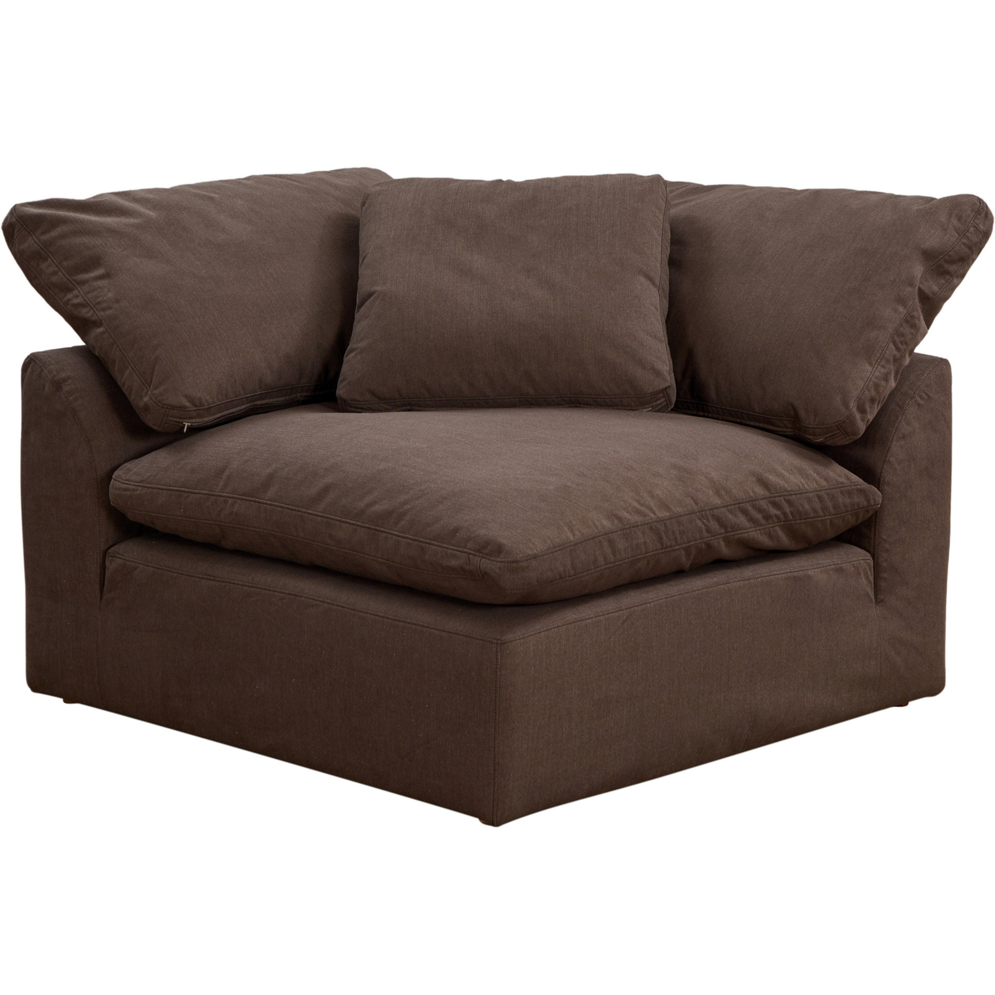 Sunset Trading Contemporary Puff Collection 44" Square Slipcovered Modular Chair, Performance Fabric Washable Water-Resistant Stain-Proof, Deep-Seating Down-Filled Sofa Sectional Corner Wedge Accent Armchair, Brown