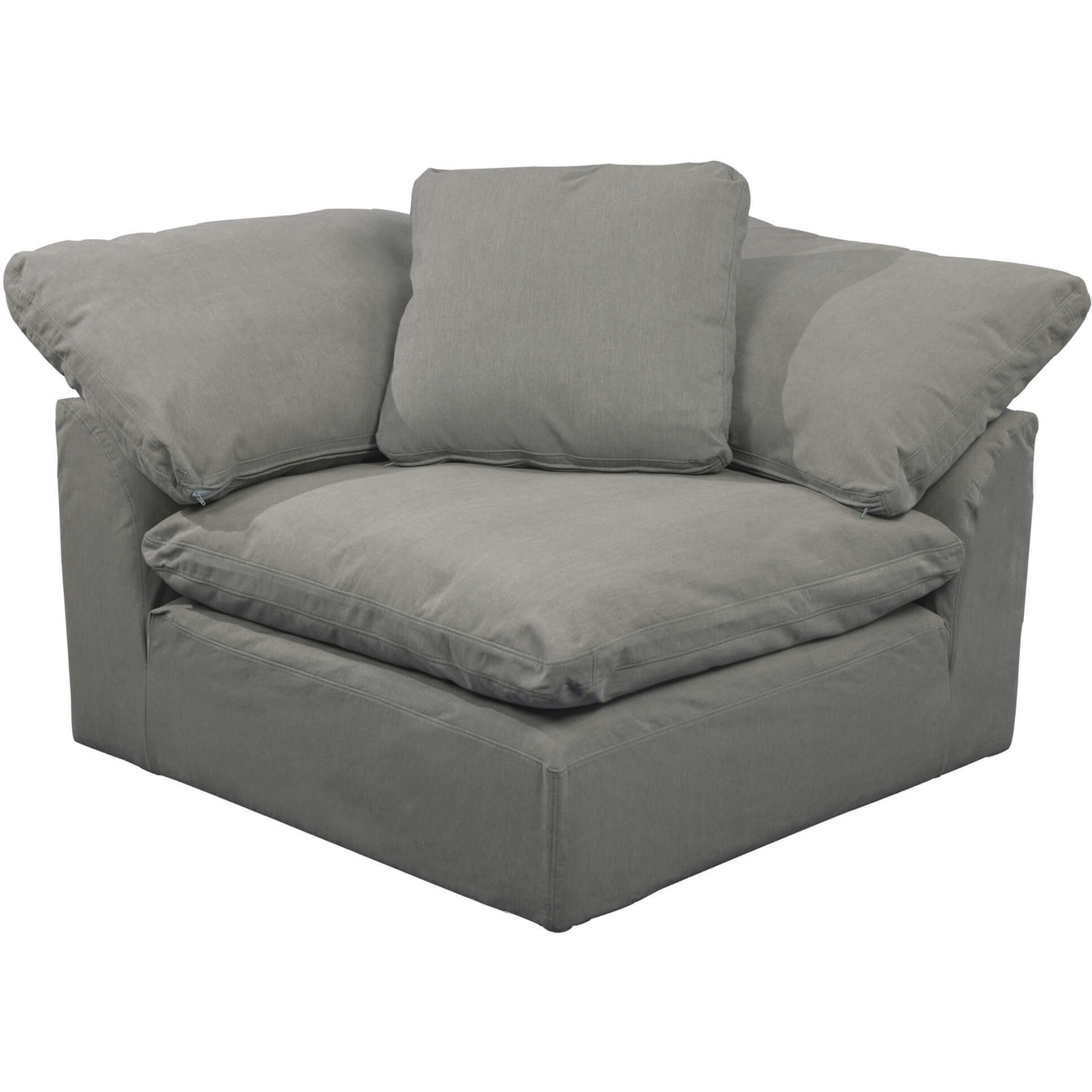 Sunset Trading Contemporary Puff Collection 44" Square Slipcovered Modular Chair, Performance Fabric Washable Water-Resistant Stain-Proof, Deep-Seating Down-Filled Sofa Sectional Corner Wedge Accent Armchair, Gray