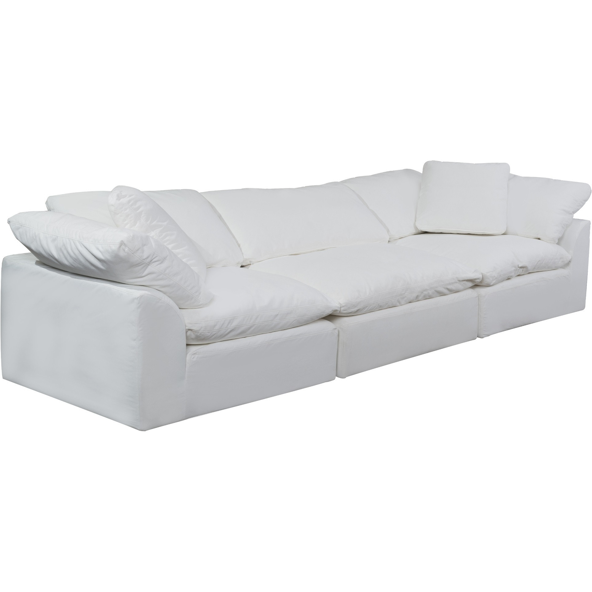 Sunset Trading Contemporary Puff Collection 3PC Slipcovered Modular Sectional Sofa, Performance Fabric Washable Water-Resistant Stain-Proof, 132" Deep-Seating Down-Filled Couch, White