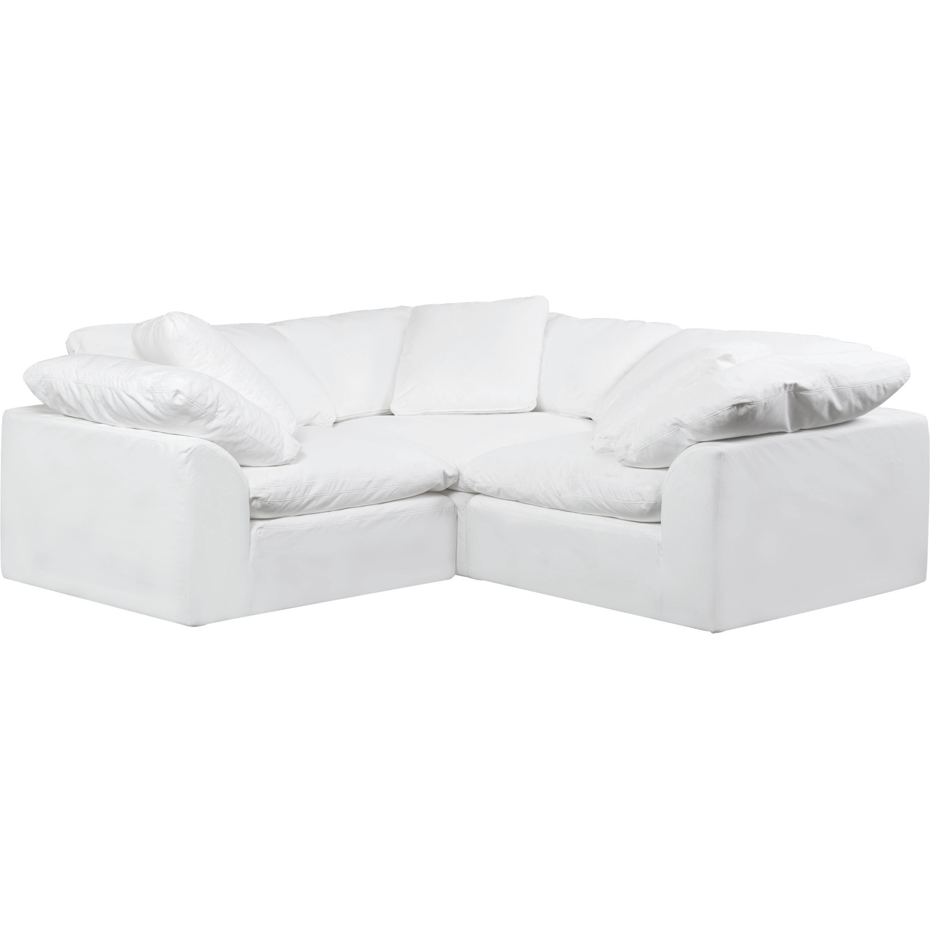 Sunset Trading Contemporary Puff Collection 3PC Slipcovered L-Shape Sectional Sofa, Performance Fabric Washable Water-Resistant Stain-Proof, 88" Deep-Seating Down-Filled Modular Corner Couch, White