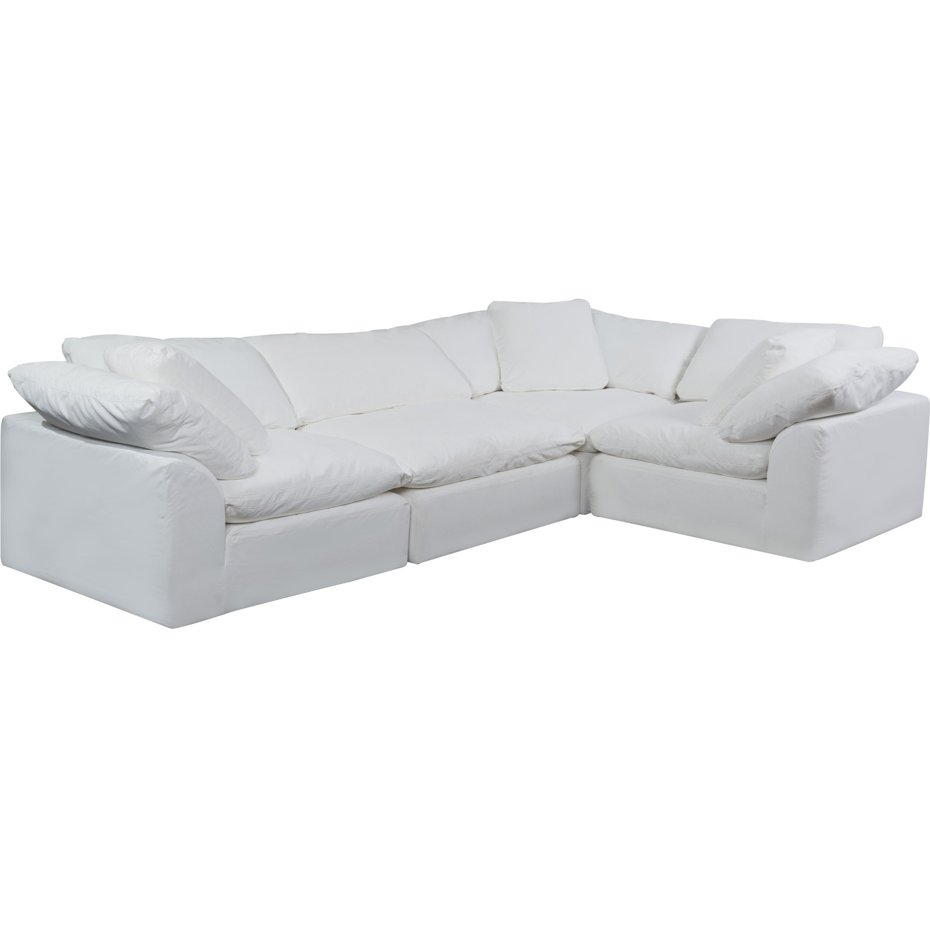 Sunset Trading Contemporary Puff Collection 4PC Slipcovered L-Shaped Sectional Sofa, Performance Fabric Washable Water-Resistant Stain-Proof, 132" Deep-Seating Down-Filled Modular Couch, White