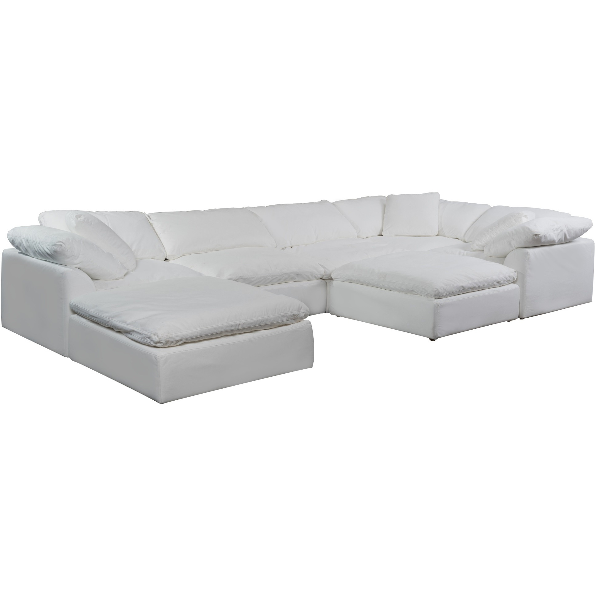 Sunset Trading Contemporary Puff Collection 7PC Slipcovered Modular U-Shaped Pit Sectional Sofa, Performance Fabric Washable Water-Resistant Stain-Proof, 176" Deep-Seating Down-Filled Lounge Couch, White