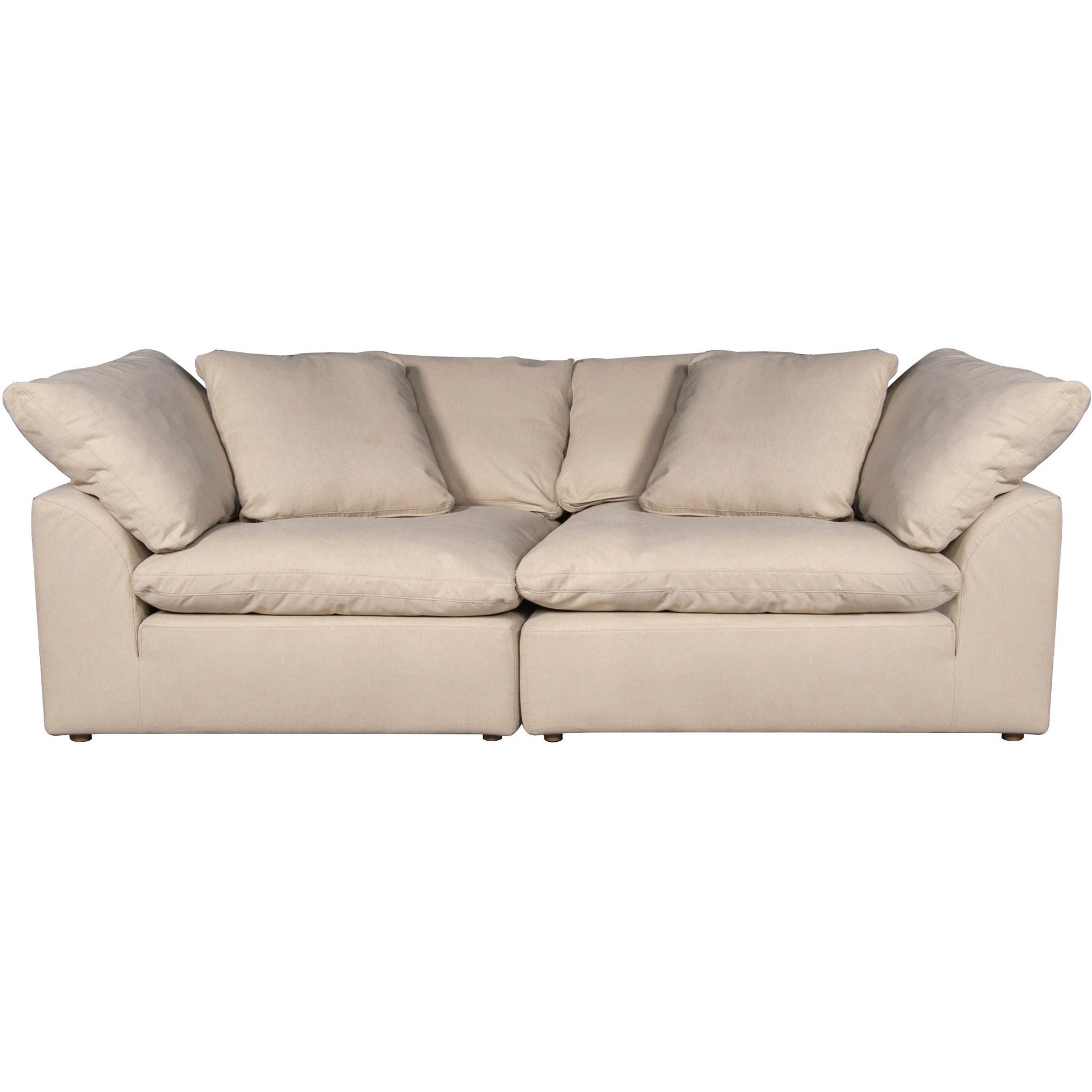 Sunset Trading Contemporary Puff Collection 2PC Slipcovered Modular Sectional Sofa, Performance Fabric Washable Water-Resistant Stain-Proof, 88" Deep-Seating Down-Filled Couch, Tan/Beige