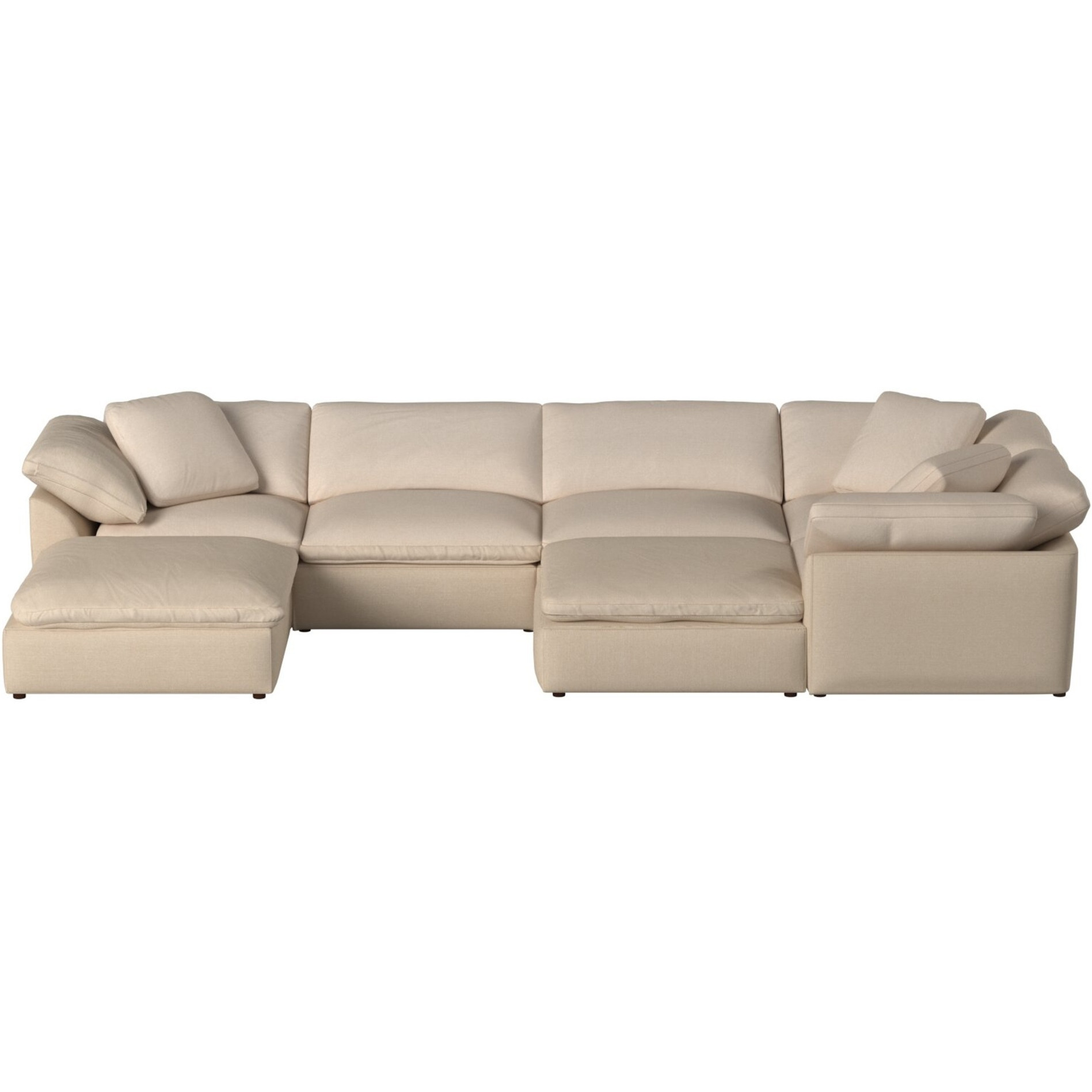Sunset Trading Contemporary Puff Collection 7PC Slipcovered Modular U-Shaped Pit Sectional Sofa, Performance Fabric Washable Water-Resistant Stain-Proof, 176" Deep-Seating Down-Filled Lounge Couch, Tan/Beige