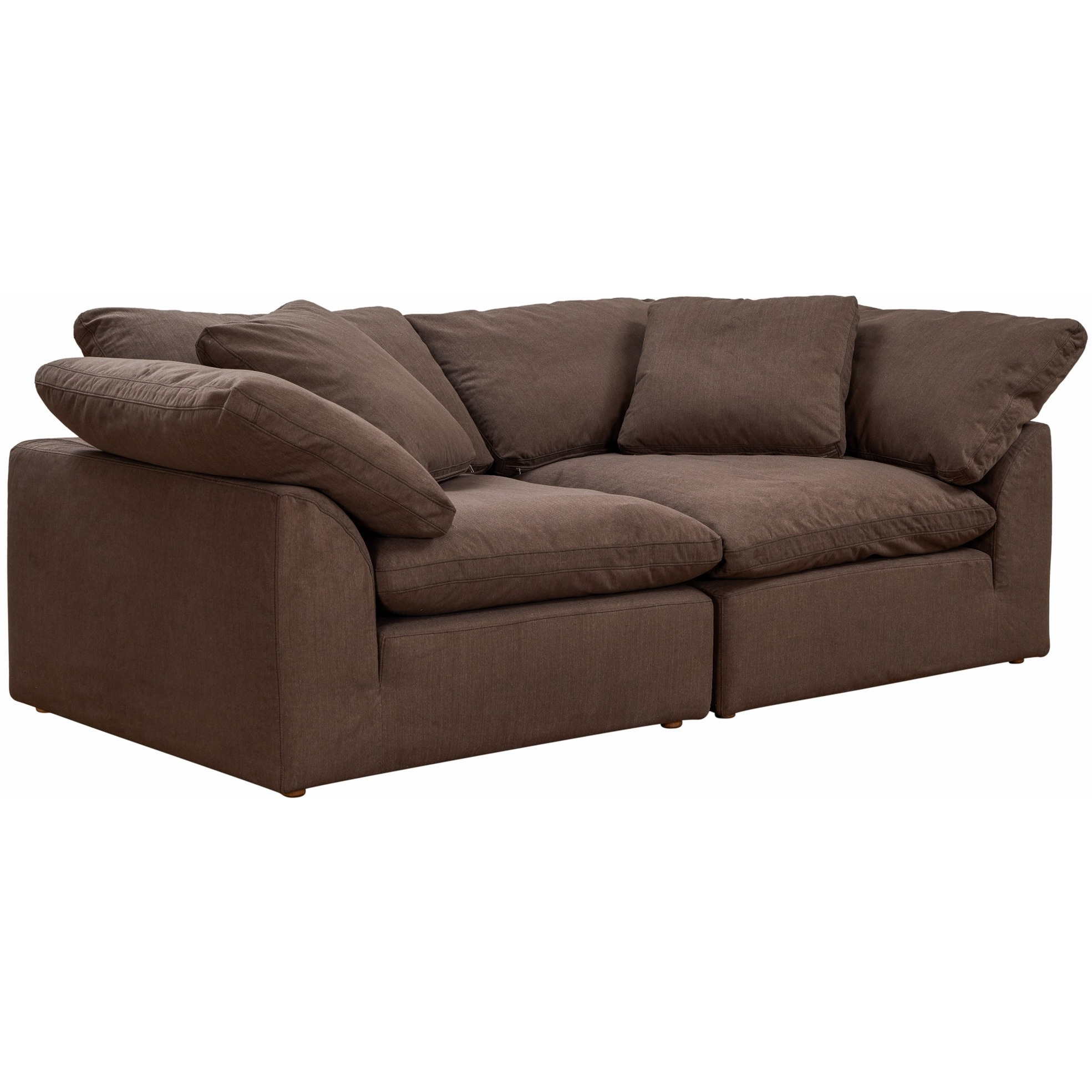 Sunset Trading Contemporary Puff Collection 2PC Slipcovered Modular Sectional Sofa, Performance Fabric Washable Water-Resistant Stain-Proof, 88" Deep-Seating Down-Filled Couch, Brown