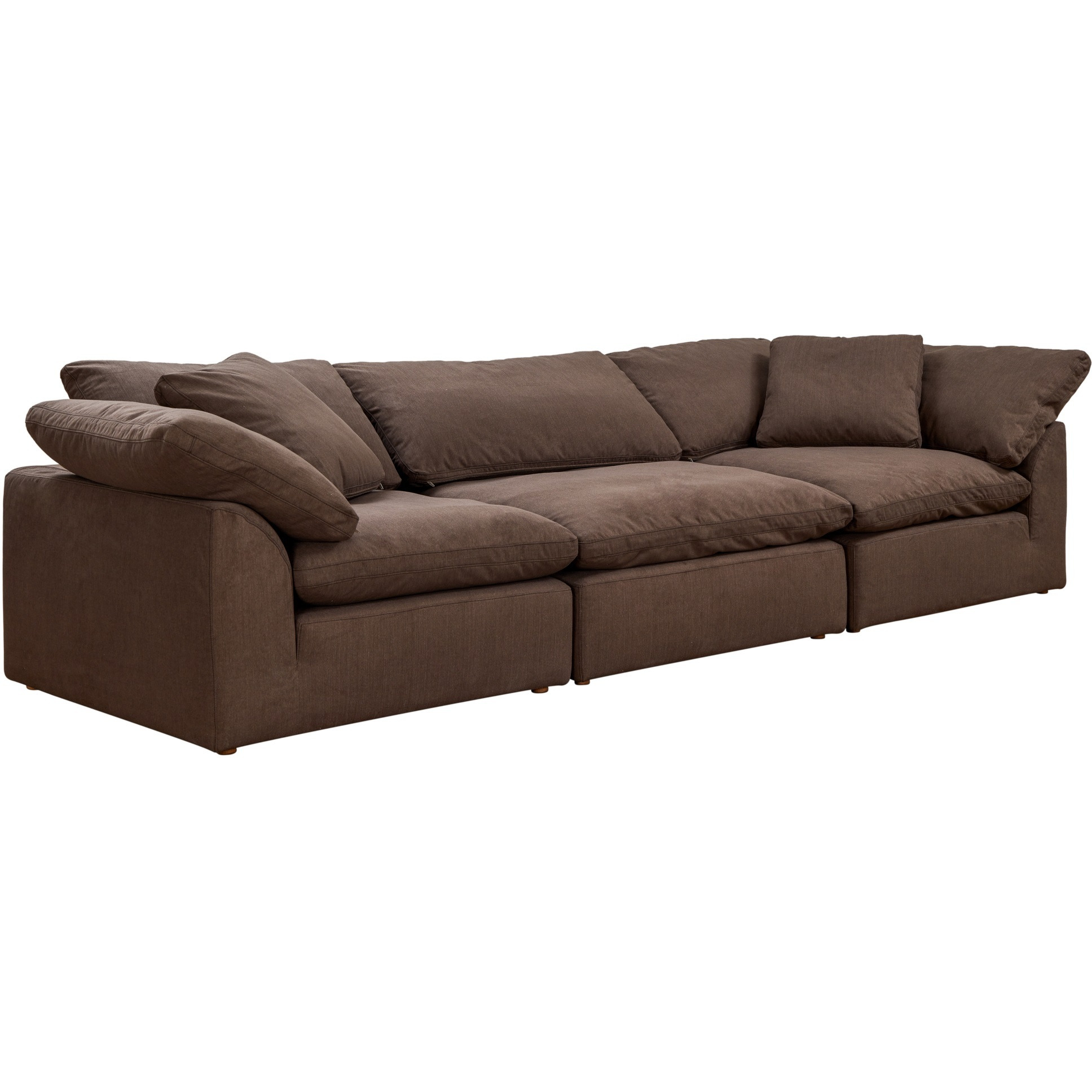 Sunset Trading Contemporary Puff Collection 3PC Slipcovered Modular Sectional Sofa, Performance Fabric Washable Water-Resistant Stain-Proof, 132" Deep-Seating Down-Filled Couch, Brown