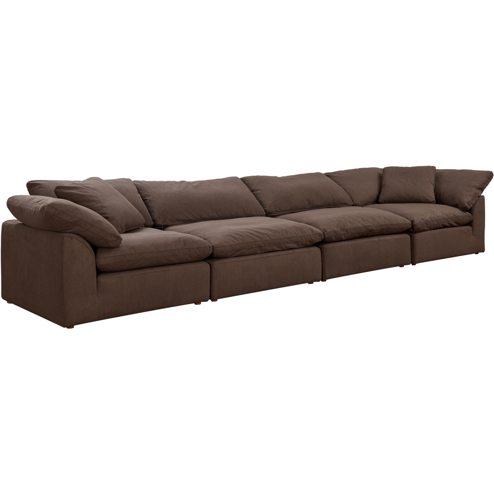 Sunset Trading Contemporary Puff Collection 4PC Slipcovered Modular Sectional Sofa, Performance Fabric Washable Water-Resistant Stain-Proof, 176" Deep-Seating Down-Filled Couch, Brown