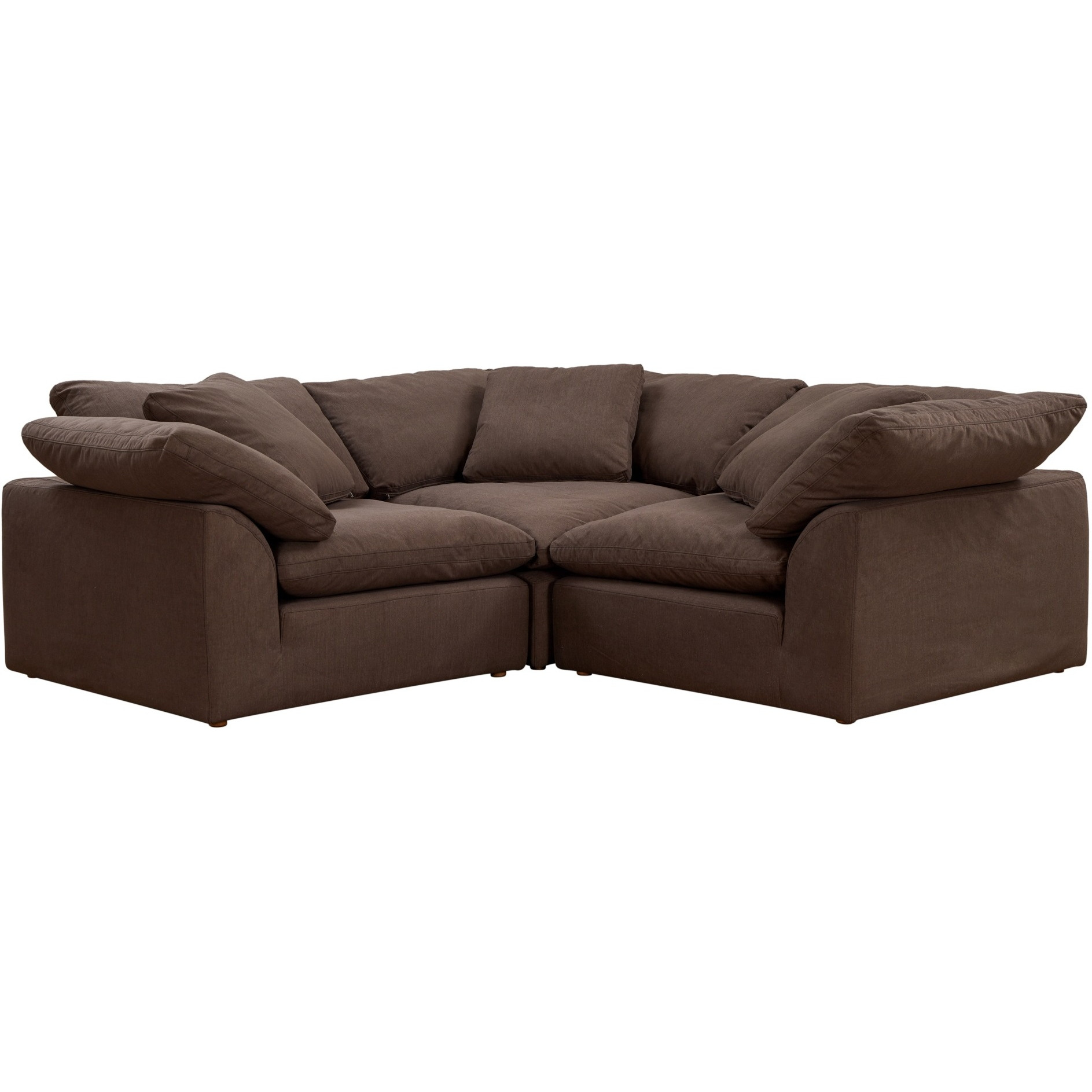 Sunset Trading Contemporary Puff Collection 3PC Slipcovered L-Shape Sectional Sofa, Performance Fabric Washable Water-Resistant Stain-Proof, 88" Deep-Seating Down-Filled Modular Corner Couch, Brown